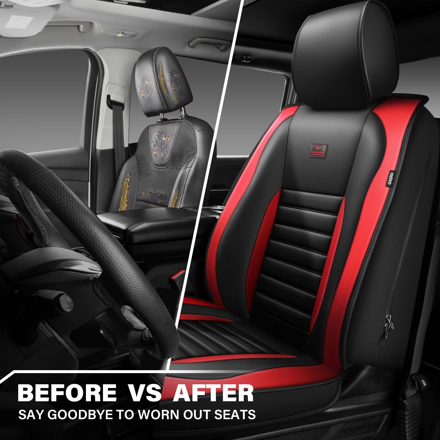 Thumbnail 4 de CAR PASS Nappa Leather Front Car Seat Covers (Waterproof, Anti-Slip, Airbag-Compatible) — Black/Red