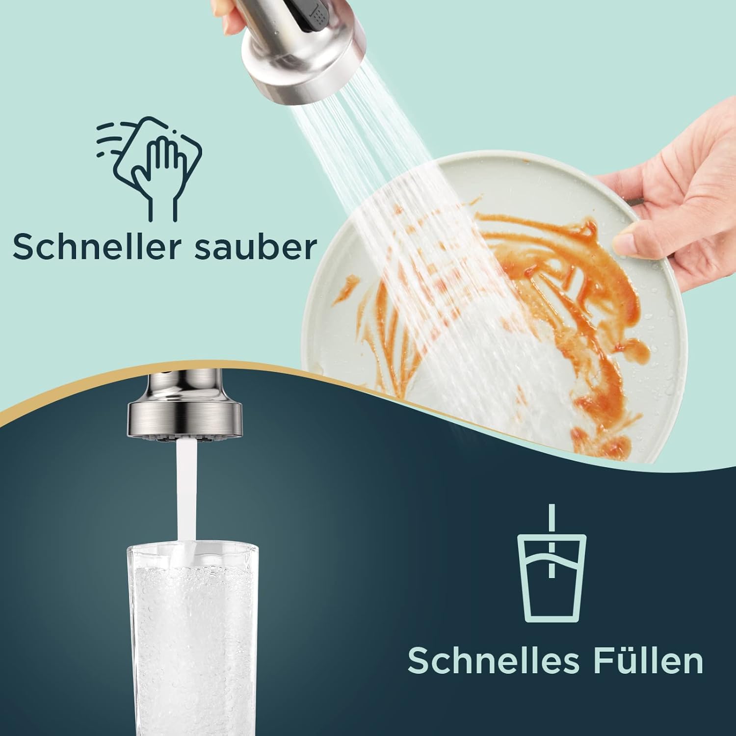 Detalle 2 de FORIOUS Wasserhahn Küche Hoher Bogen 360°