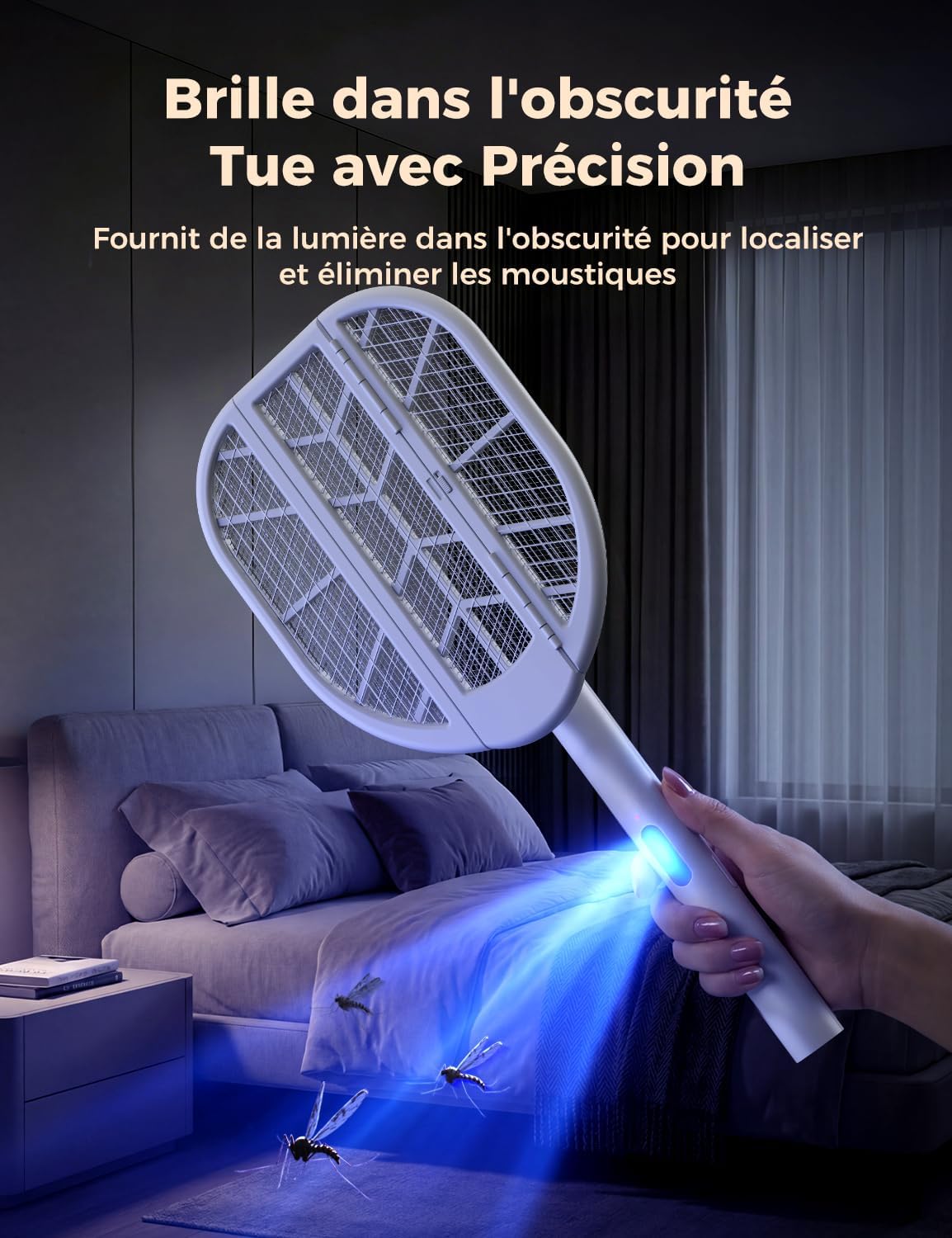 Detalle de AROEVE Raquette Électrique Insectes Pliable 4000V Lumière Bleue