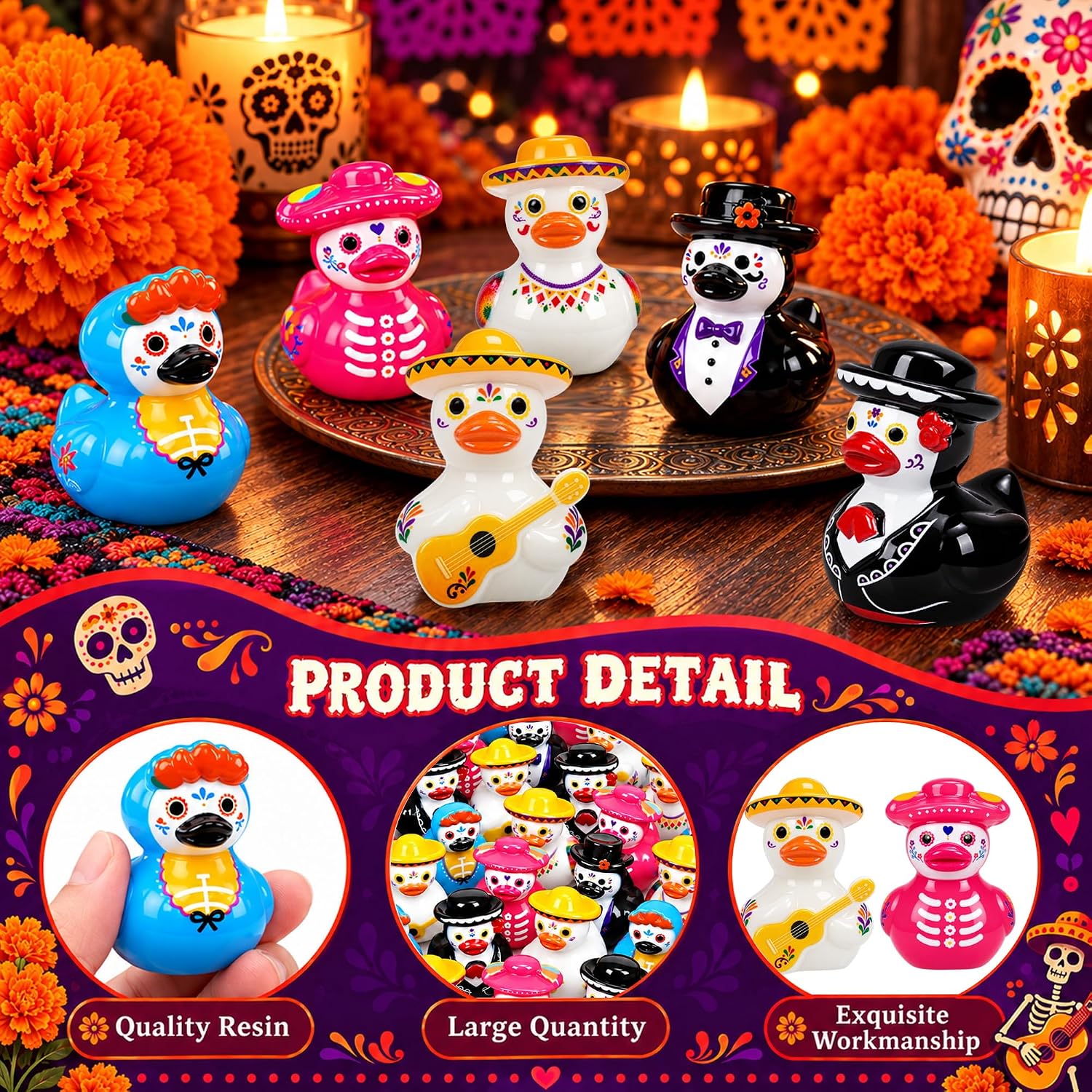 Detalle de Day of the Dead Mini Resin Duck Figurines, 84-Piece Set in 6 Styles