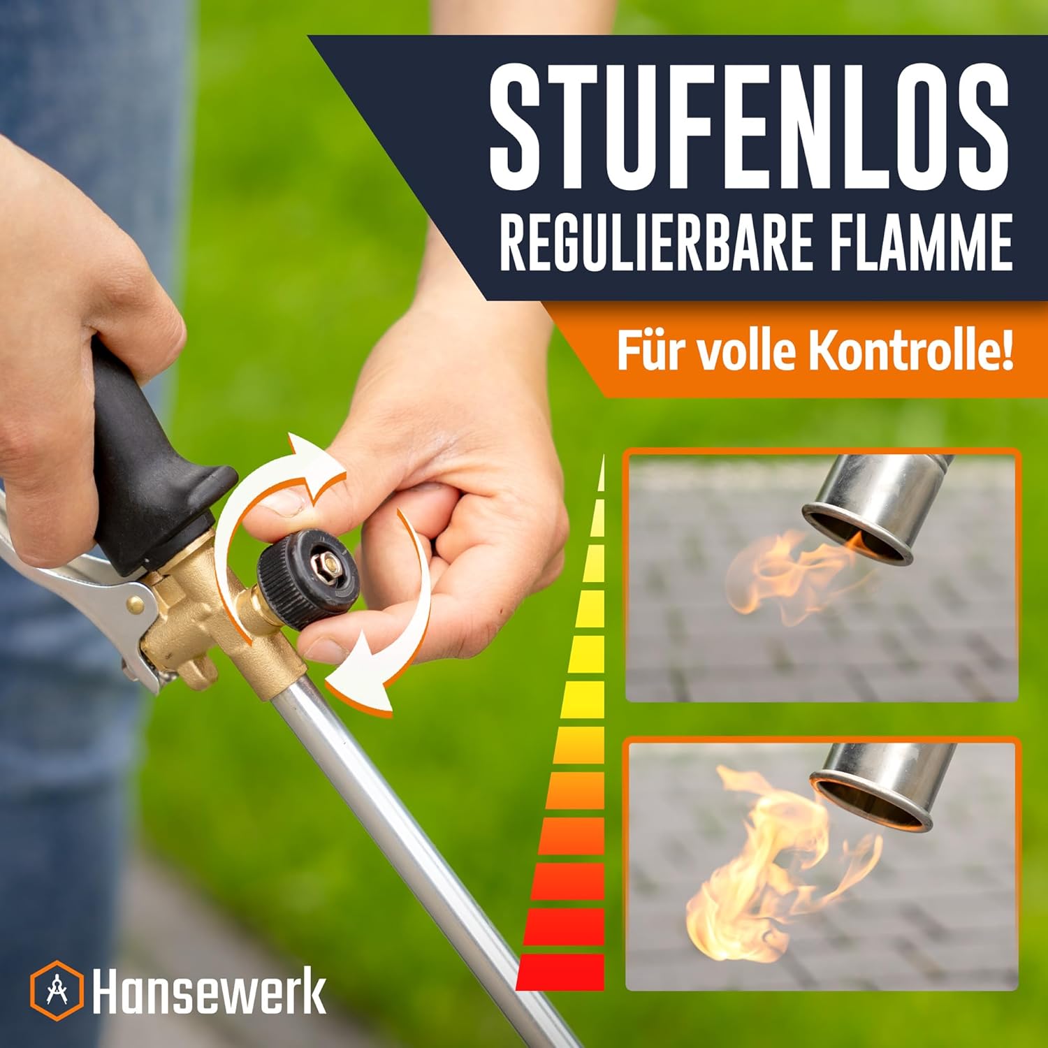 Detalle de Hansewerk Abflammgerät mit Piezozündung inkl. Druckregler und 5 m Gasschlauch – Unkrautbrenner