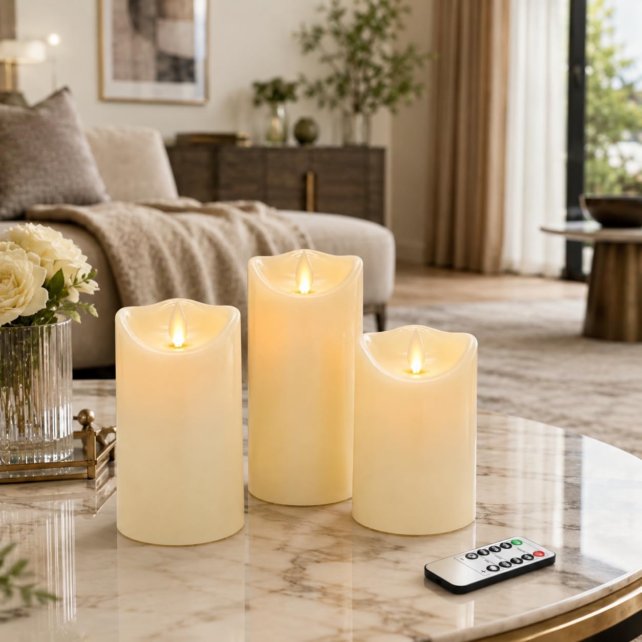 Detalle de Da by 3 Candele LED Avorio con Stoppino Oscillante Dinamico – Set assortito (3 pezzi) con telecomando