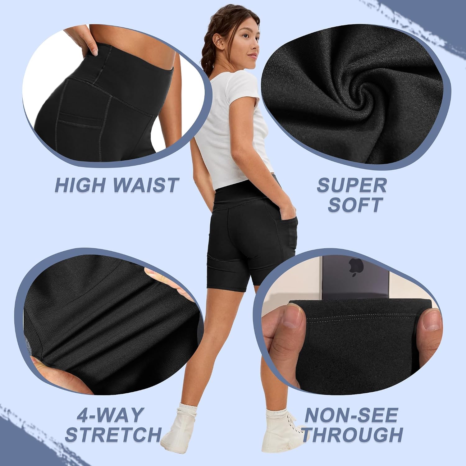Detalle 2 de CAMPSNAIL Workout Biker Shorts with Pockets, High Waist and 4-Way Stretch