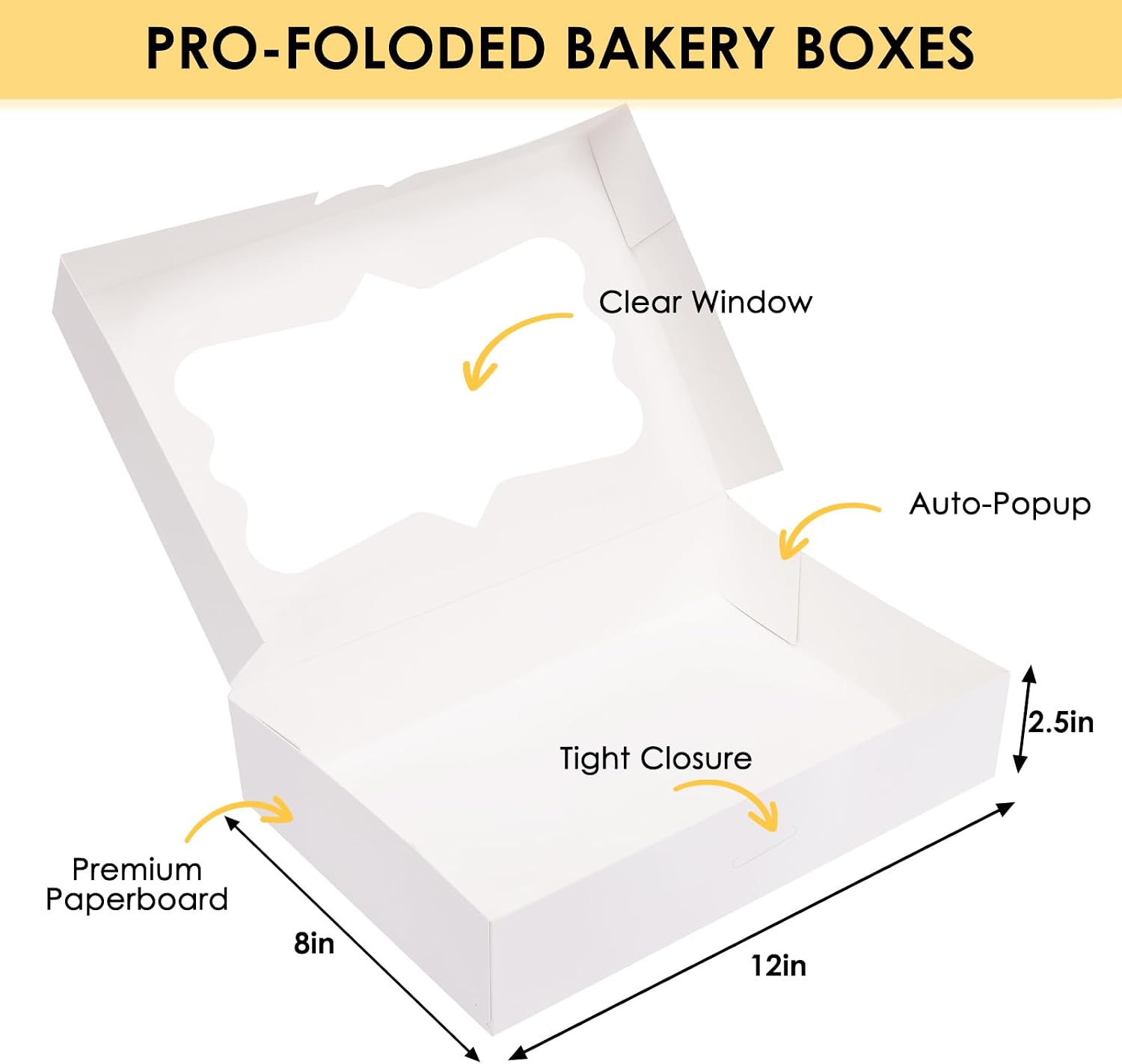 Thumbnail 3 de Moretoes 12x8x2.5-Inch Bakery Boxes, 48-Pack with Three Window Styles