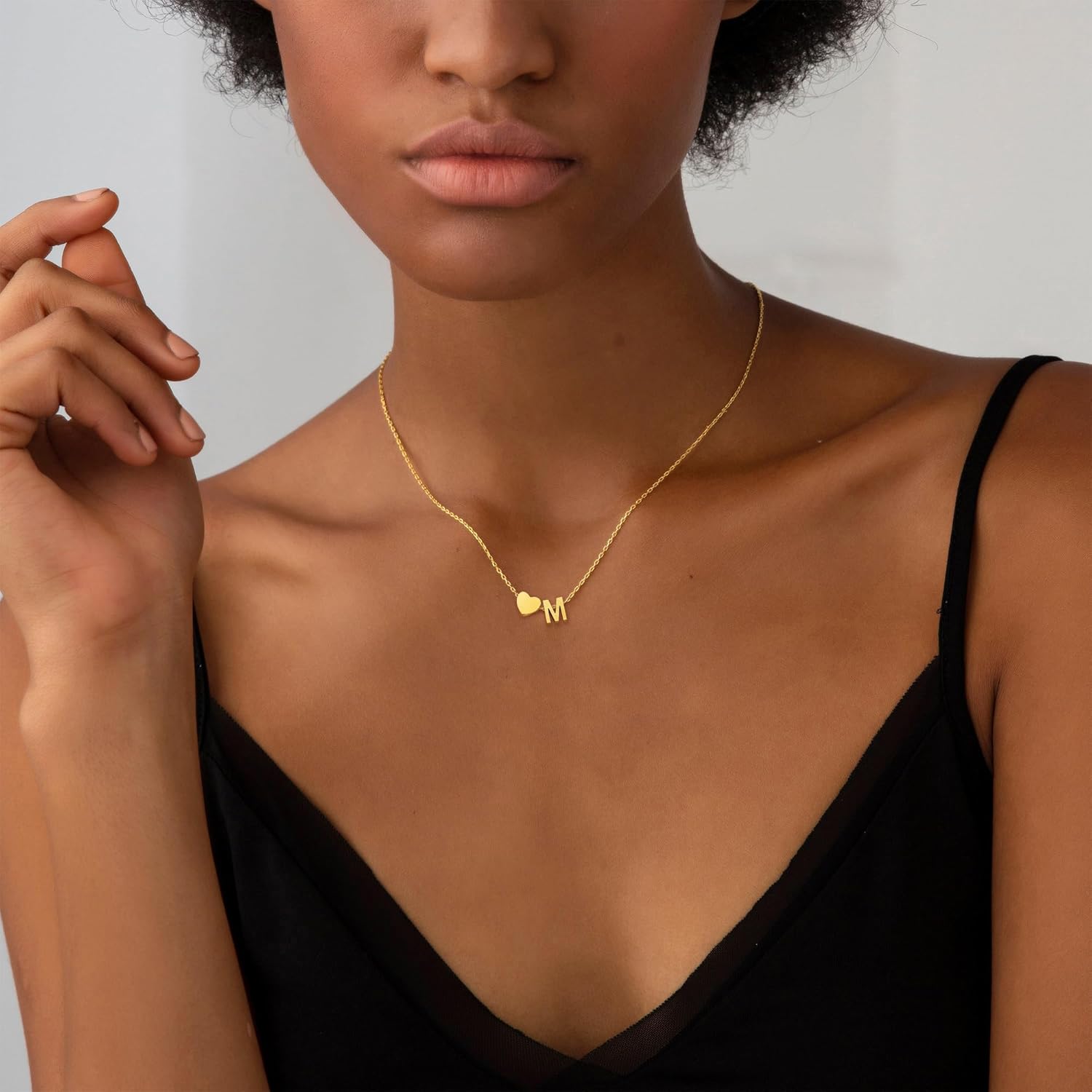 Thumbnail 3 de RMMD Kette Gold Silber Damen – 18K Geprüft Vergoldete Herzinitialkette mit Buchstaben (K) | Geschenkidee für Damen