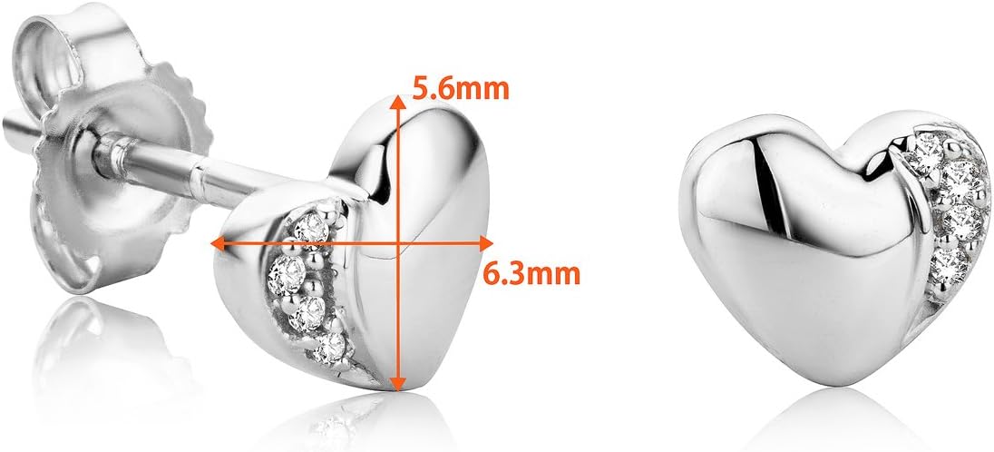 Detalle de Orovi Gioielli da donna: Orecchini a perno con 8 diamanti naturali rotondi e cuore in oro 9K