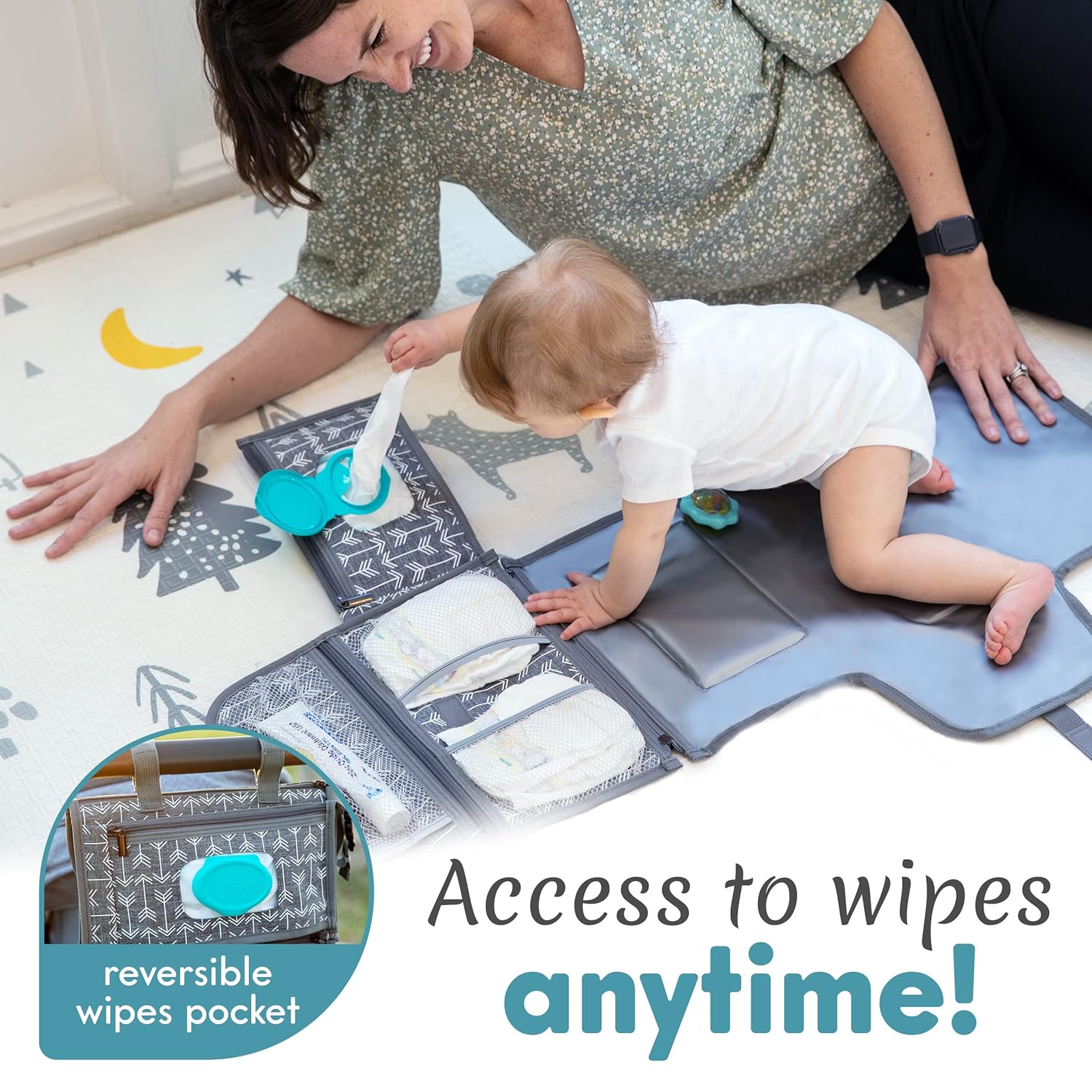Thumbnail 3 de Kopi Baby Portable Diaper Changing Pad Travel Station Kit (Grey Arrows) — Changing Mat With Wipes Pocket