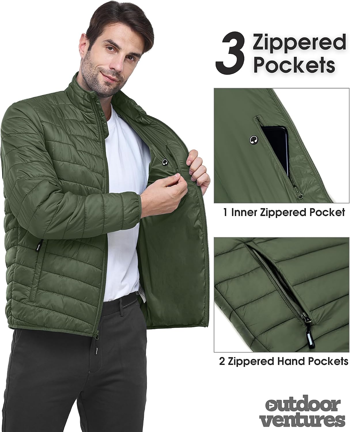 Thumbnail 4 de Outdoor Ventures Herren Steppjacke Packbar Leicht Warm