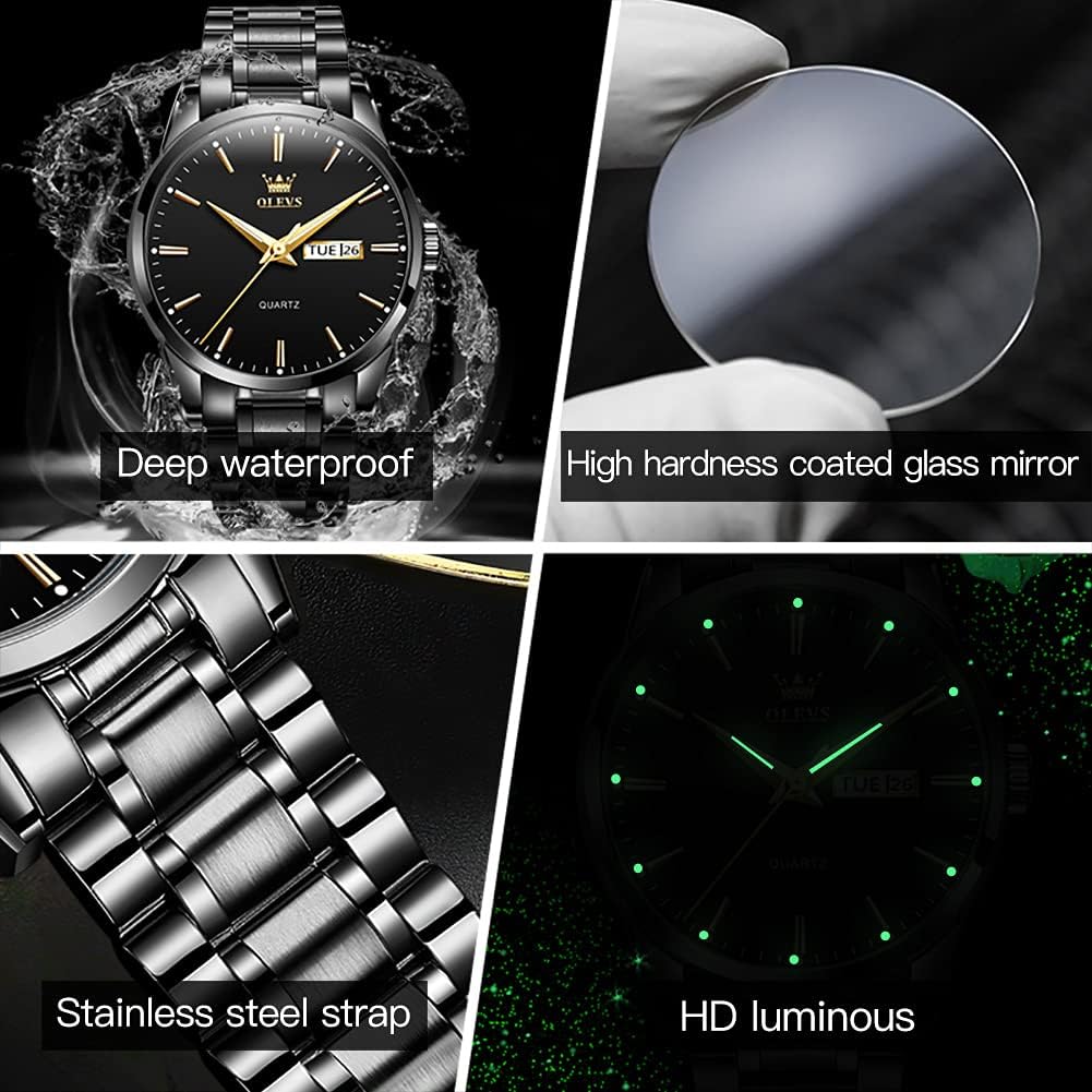 Detalle 2 de OLEVS Quarzuhr Gold Schwarz 40 mm Herrenarmbanduhr