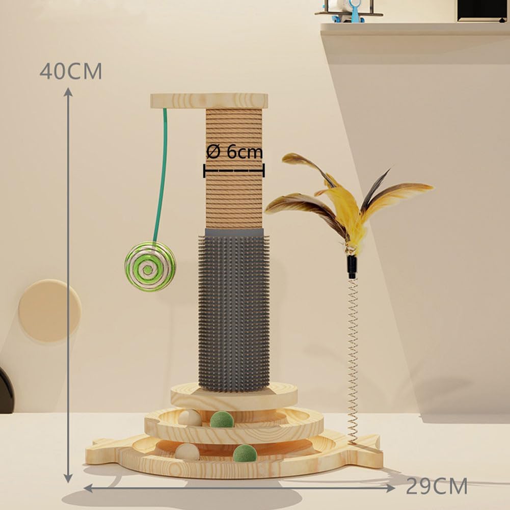 Detalle de Marchul 5 in 1 Cat Toys scratching post with sisal, massage brush and interactive play tower