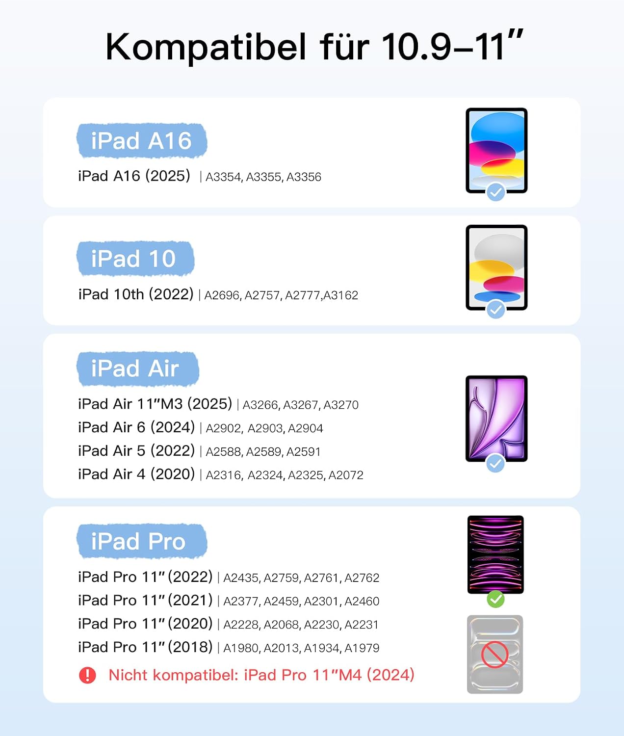 Detalle de Inateck Hülle mit Tastatur für iPad 11 Zoll & Pro 11, A16/M3 2025 – Ultraleicht, abnehmbar, Touchpad