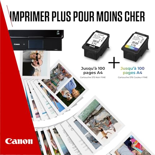 Detalle de Canon PG-575 + CL-576 Fine – Cartouches d'encre originales + Papier Photo (50 feuilles) pour imprimantes PIXMA TS