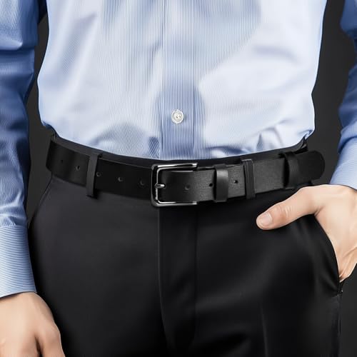 Thumbnail 2 de Maikun Black Leather Belt for Men – Classic Pin Buckle, Adjustable Sizing with Hole Pouch