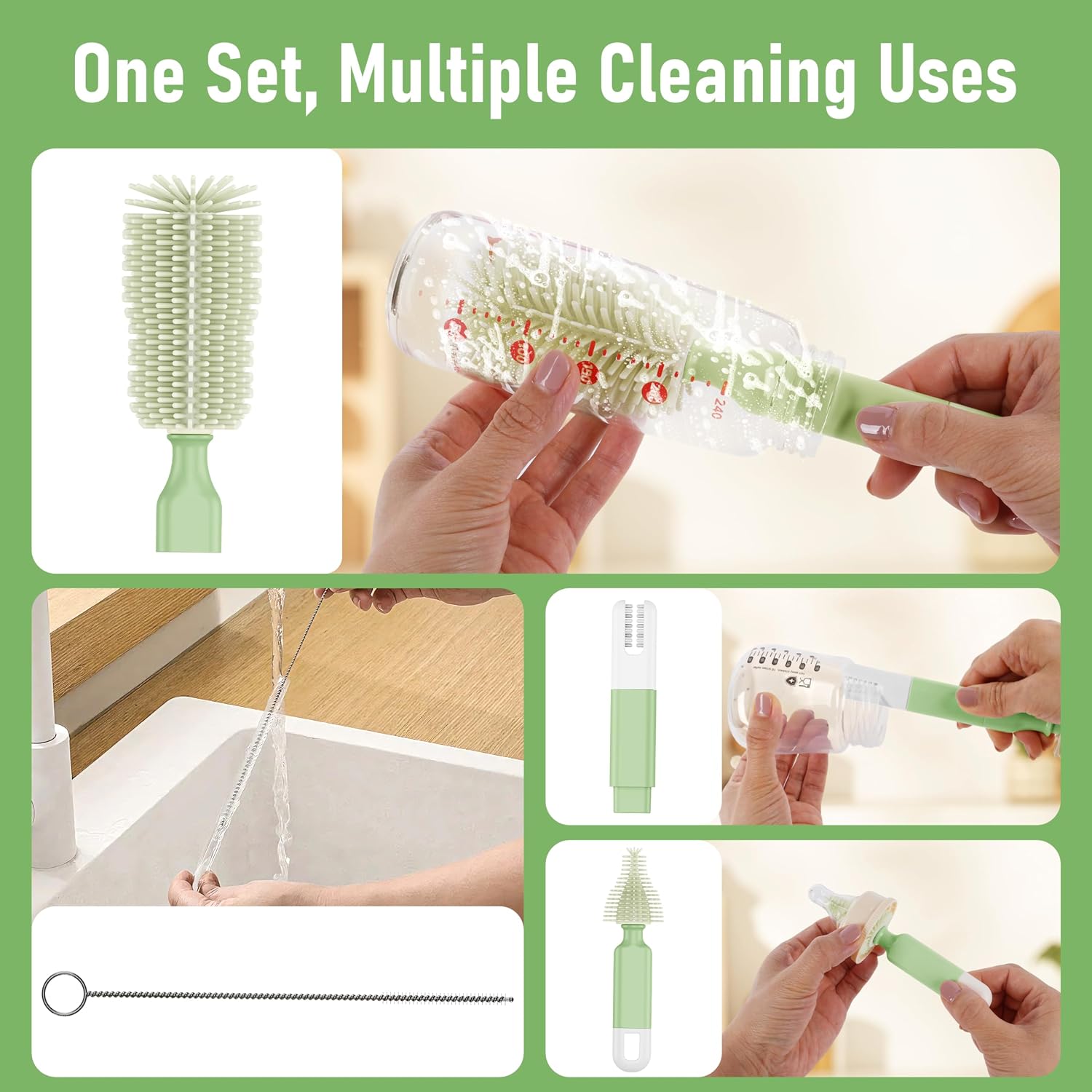 Detalle de MONSAO Bb-2023 Baby Bottle Brush Set with Silicone Brushes, Drying Rack and Travel Case