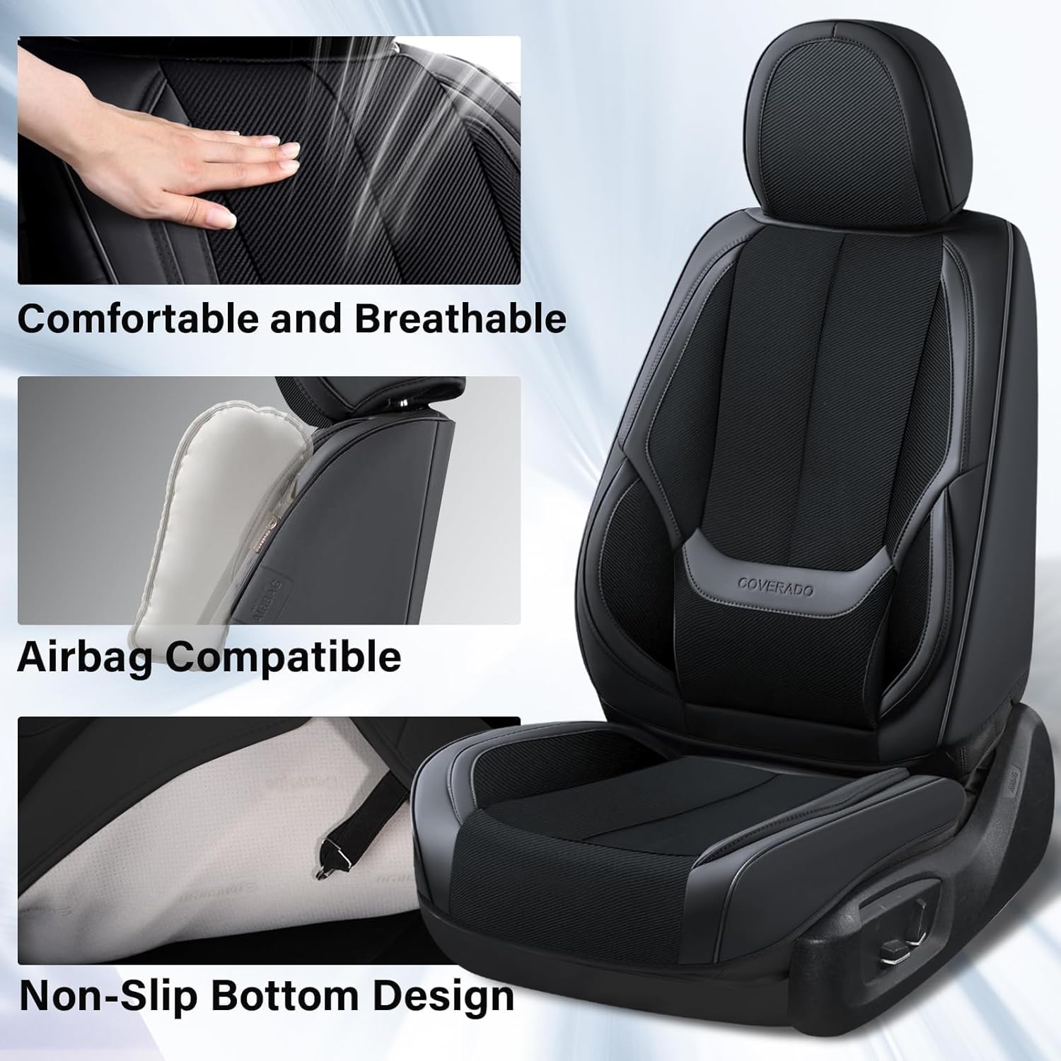 Thumbnail 4 de Coverado Front and Back Seat Covers (5-Piece Universal Set) with Breathable Fabric & Leatherette