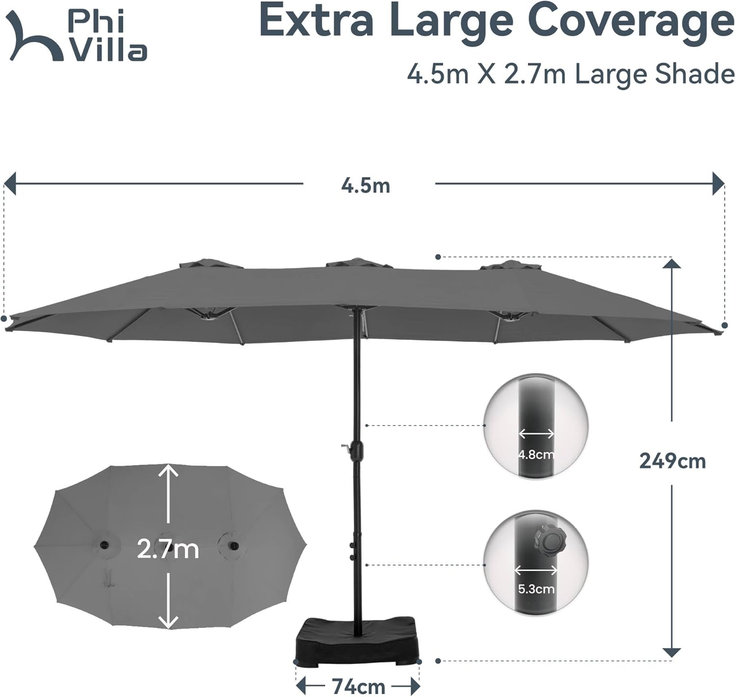Thumbnail 1 de PHI VILLA 4.5m x 2.7m Garden Parasol with Base and Crank