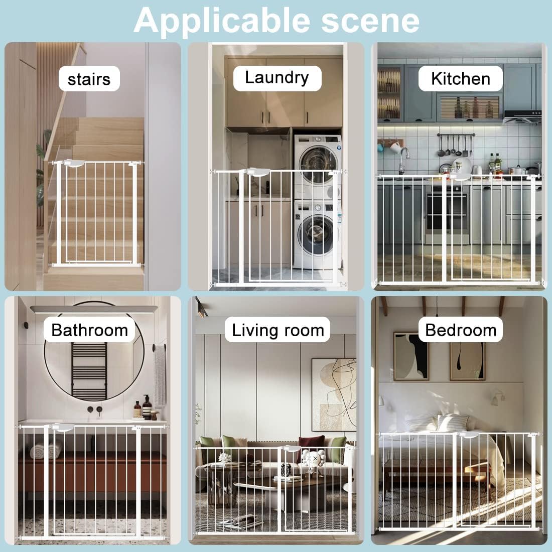 Thumbnail 6 de WAOWAO Triple Lock Baby Gate, Extra-Wide 57.87–62.59-Inch White Metal