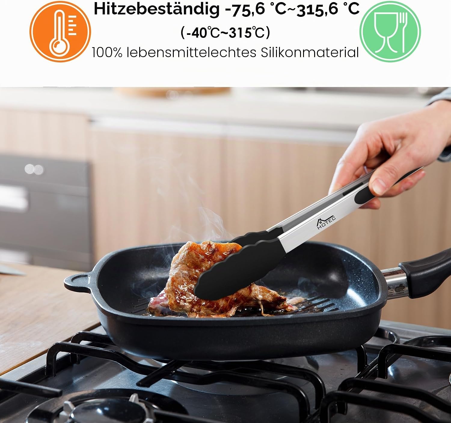 Thumbnail 1 de Hotec Premium-Küchenzange aus Edelstahl mit Verriegelung, Silikonspitze – 2er-Set (22,9 cm & 30,5 cm)