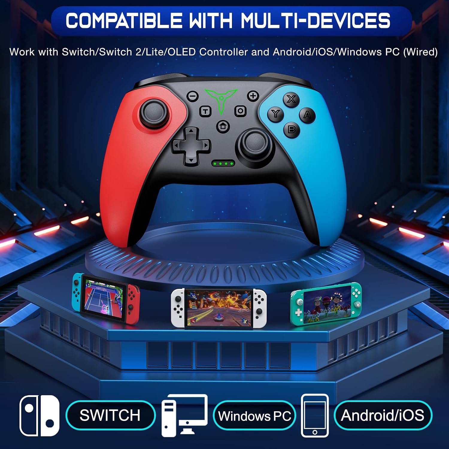 Detalle de 2pcs Wireless Switch Controllers with Stands – Pro Controller Style, Turbo, Back Buttons & 1000mAh Battery