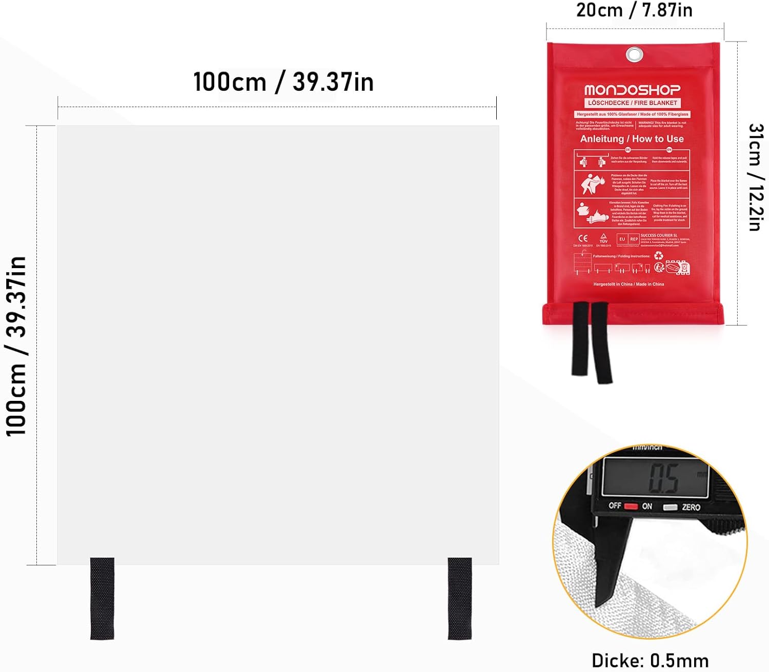 Thumbnail 1 de Mondoshop Löschdecke 1 m x 1 m Feuerdecke 🧯