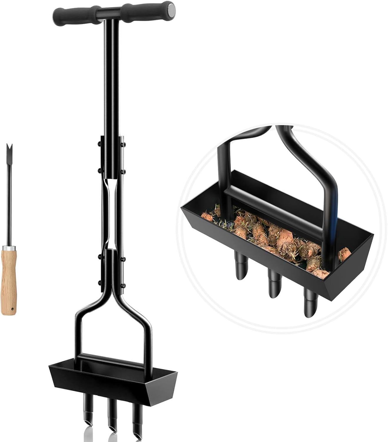 Detalle de vanpein Lawn Aerator: Manual Hollow Tine Core Aerator with Soil Core Collection Box (38”) for Compact Soils