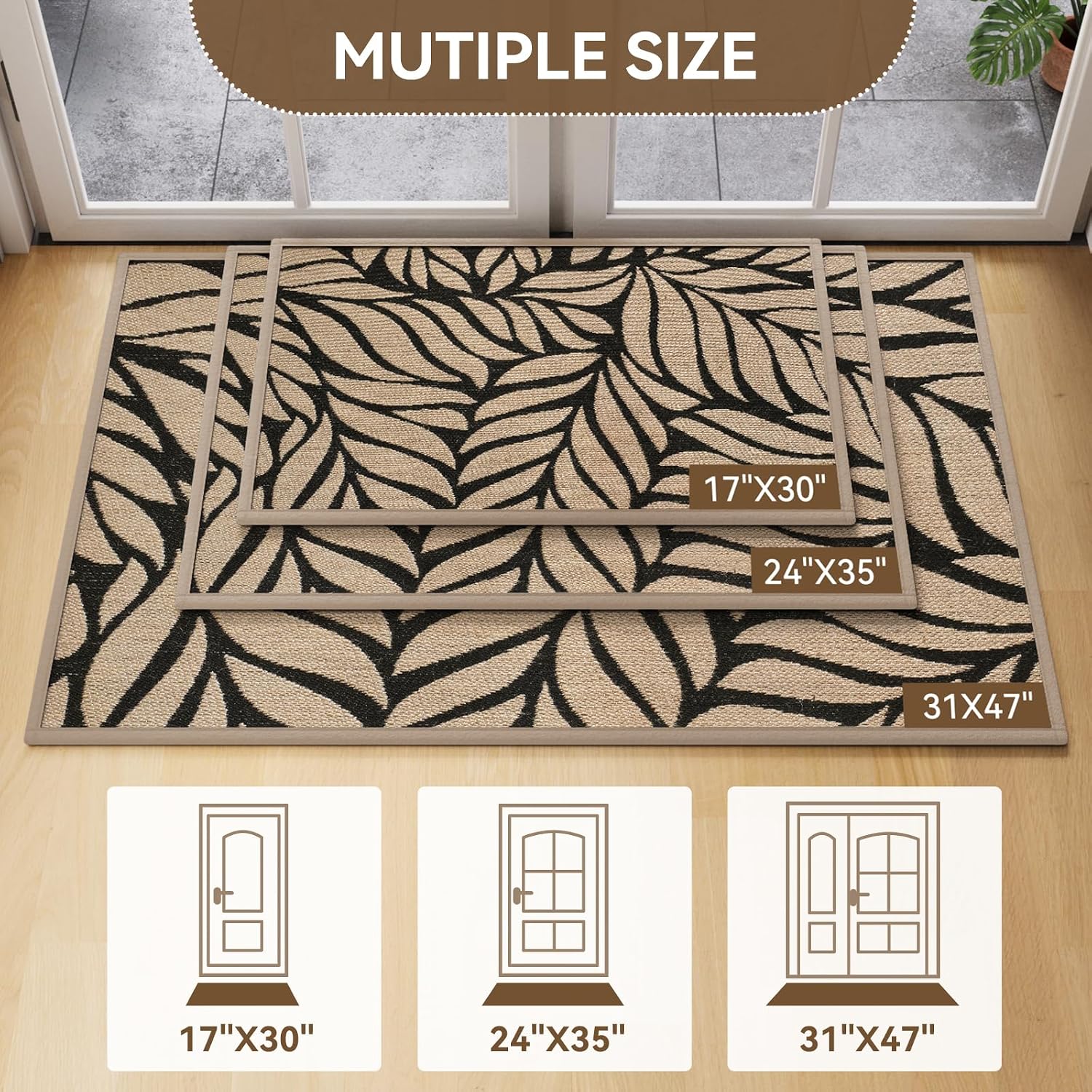 Thumbnail 1 de QiCaiJia Brown Entryway Doormat, 31 x 47-Inch Low-Profile Washable Mat