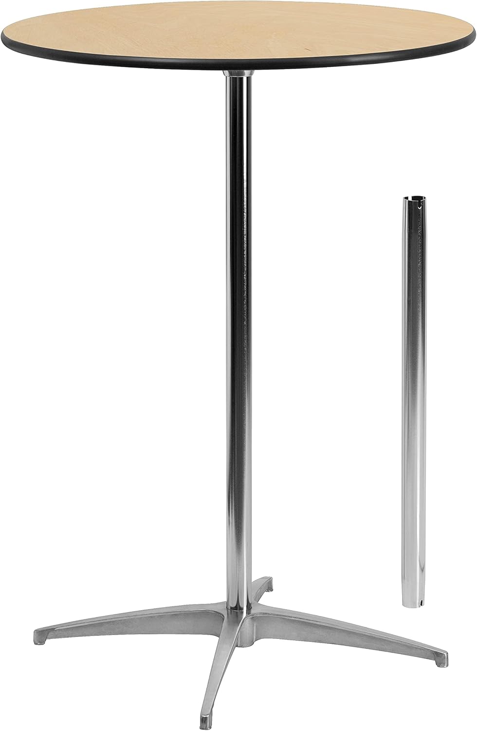 Flash Furniture Lars 30" Round Cocktail Table with Adjustable Columns (30" and 42") in Natural Birchwood