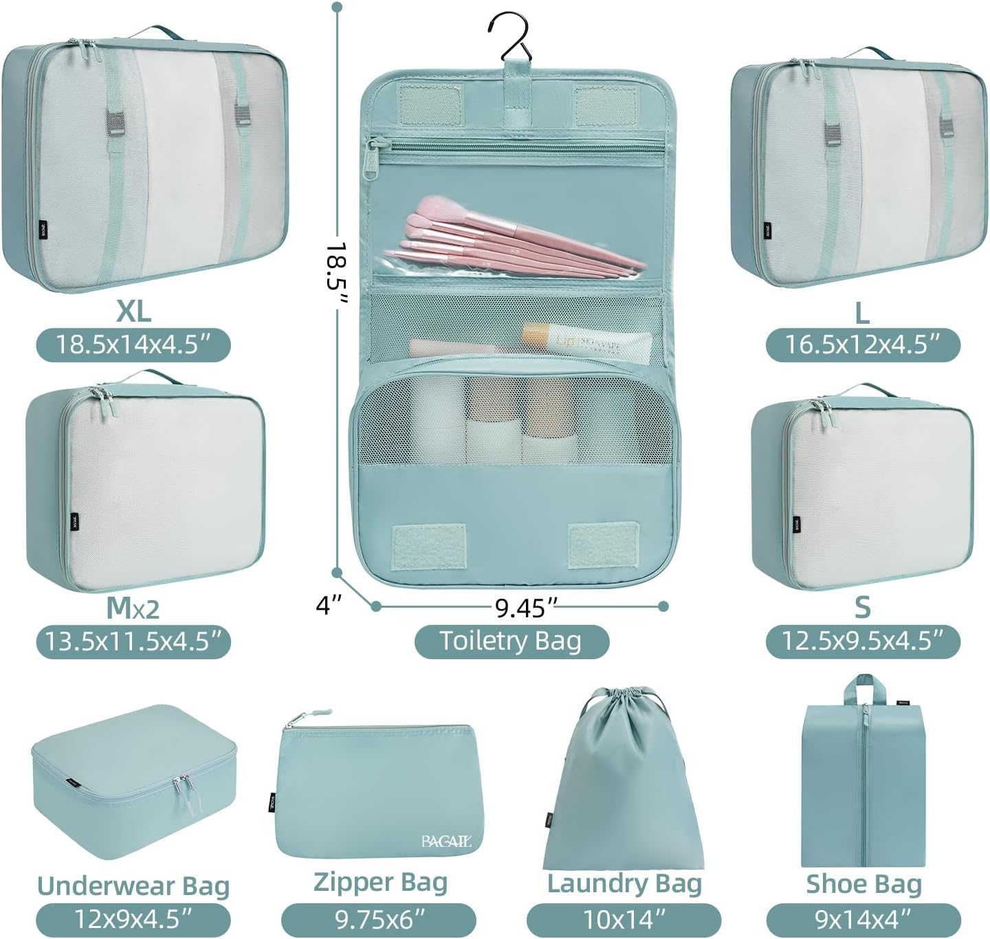 Detalle 2 de BAGAIL 10er-Set Packwürfel in verschiedenen Größen – Packorganizer für Reisezubehör, Staubblau