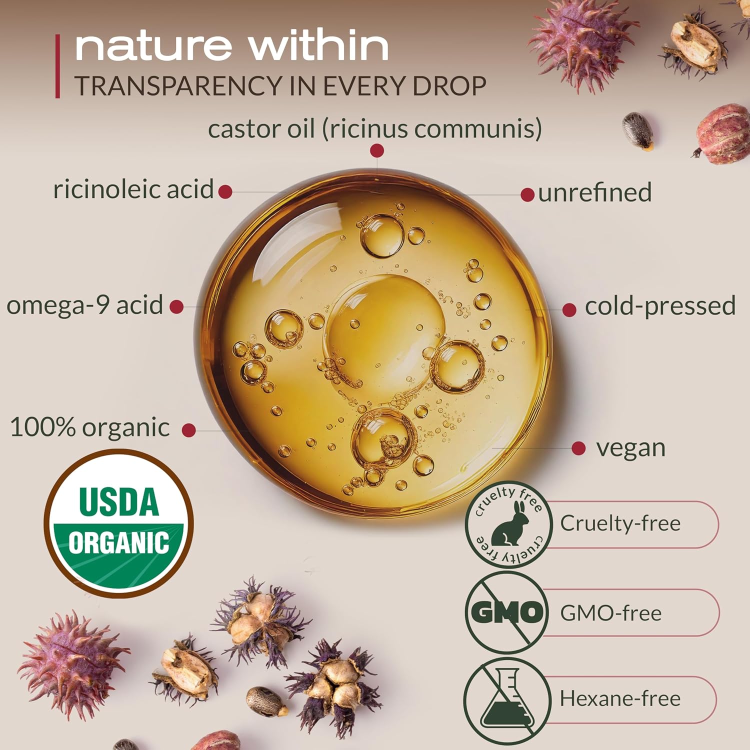Detalle 2 de Ella & Eden Organic Castor Oil (Cold-Pressed, Hexane-Free, Unrefined) – 32 fl oz