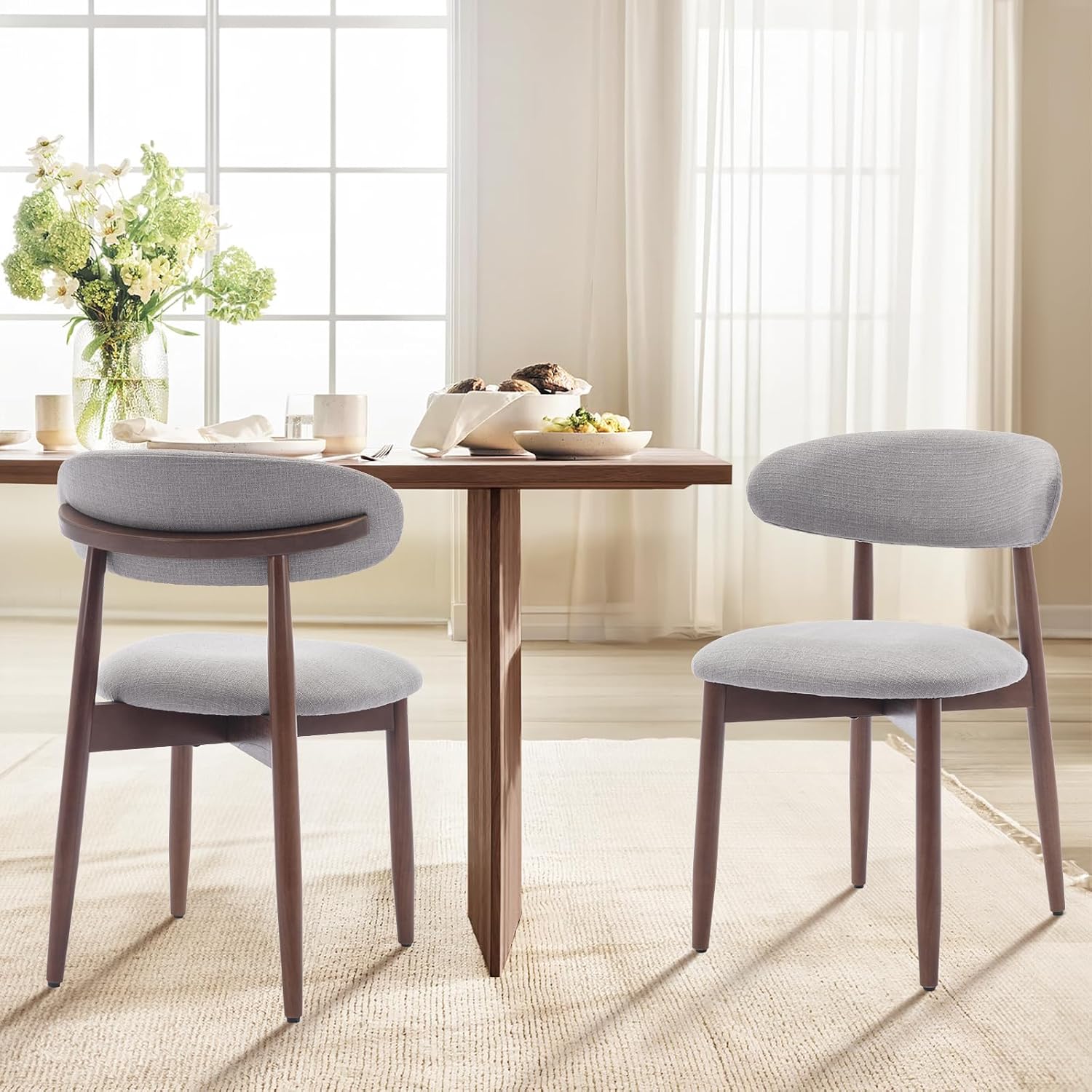 Detalle de COLAMY D6270US Wooden Dining Chairs, Light Grey Fabric, Set of 2