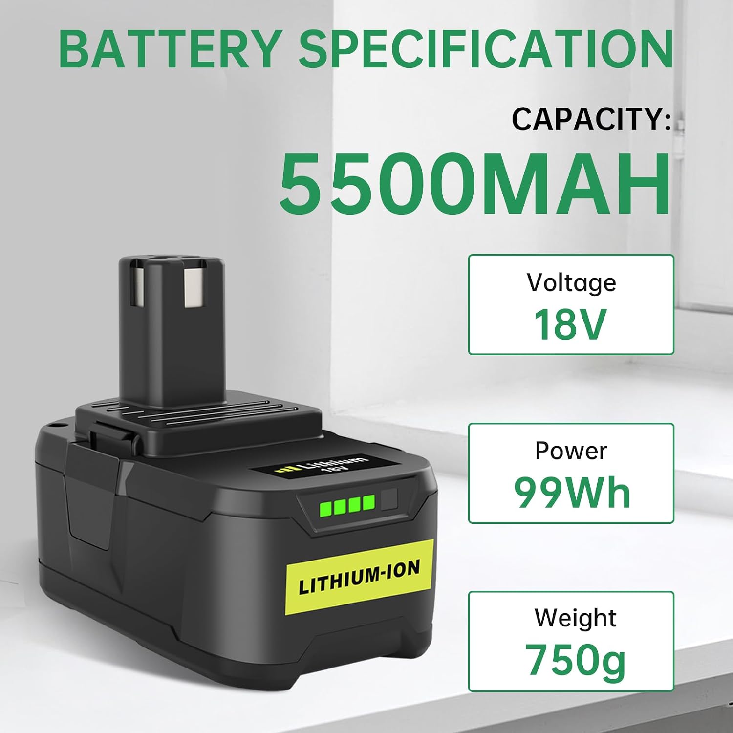 Detalle 2 de Moticett Piles 5,5Ah 18V pour Ryobi