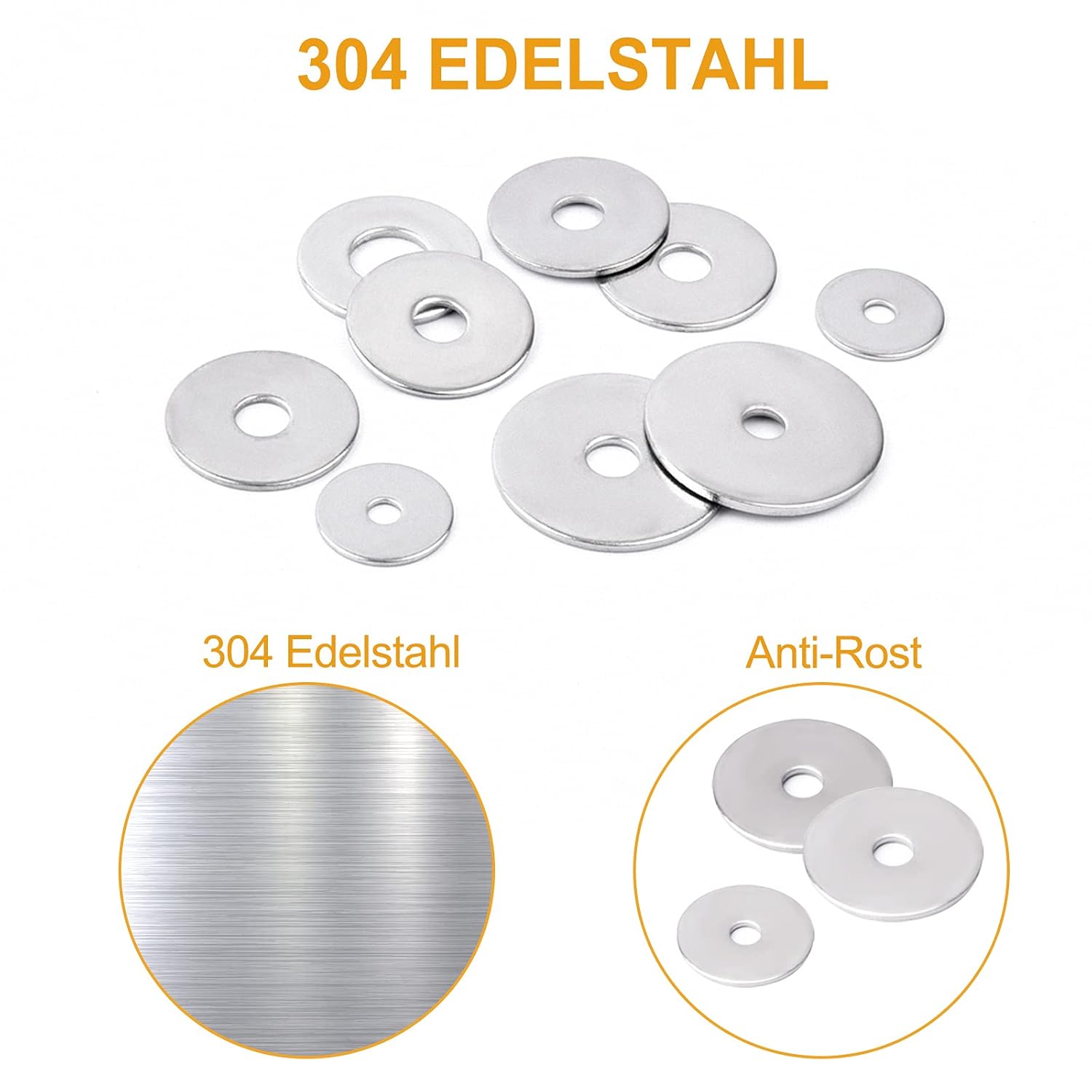 Thumbnail 2 de VIGRUE 225 Stück Edelstahl Flache Unterlegscheiben Set (7 Größen) für M3–M12