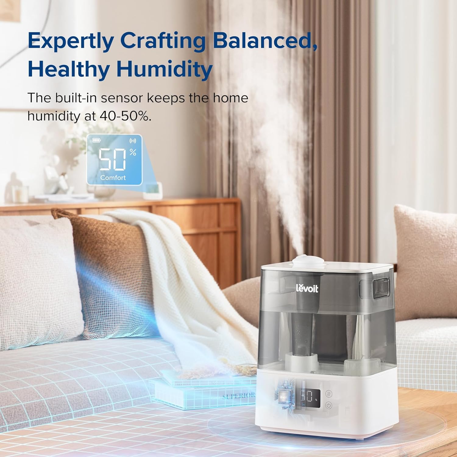 Detalle de Levoit Classic300S Smart Cool-Mist Humidifier, 6 L Top-Fill, Up to 60-Hour Runtime