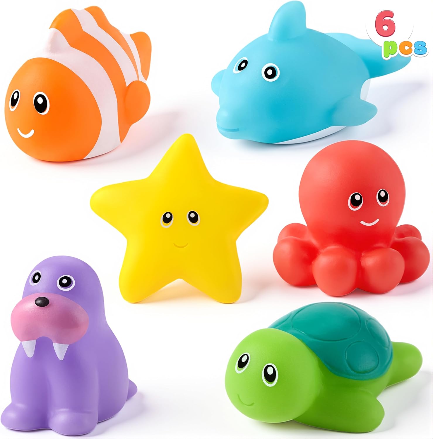 Detalle de JOYIN 6 Pcs Sea Animal Bath Toys: Sealed, No-Hole, Mold-Free, Soft Water Vehicles for Kids
