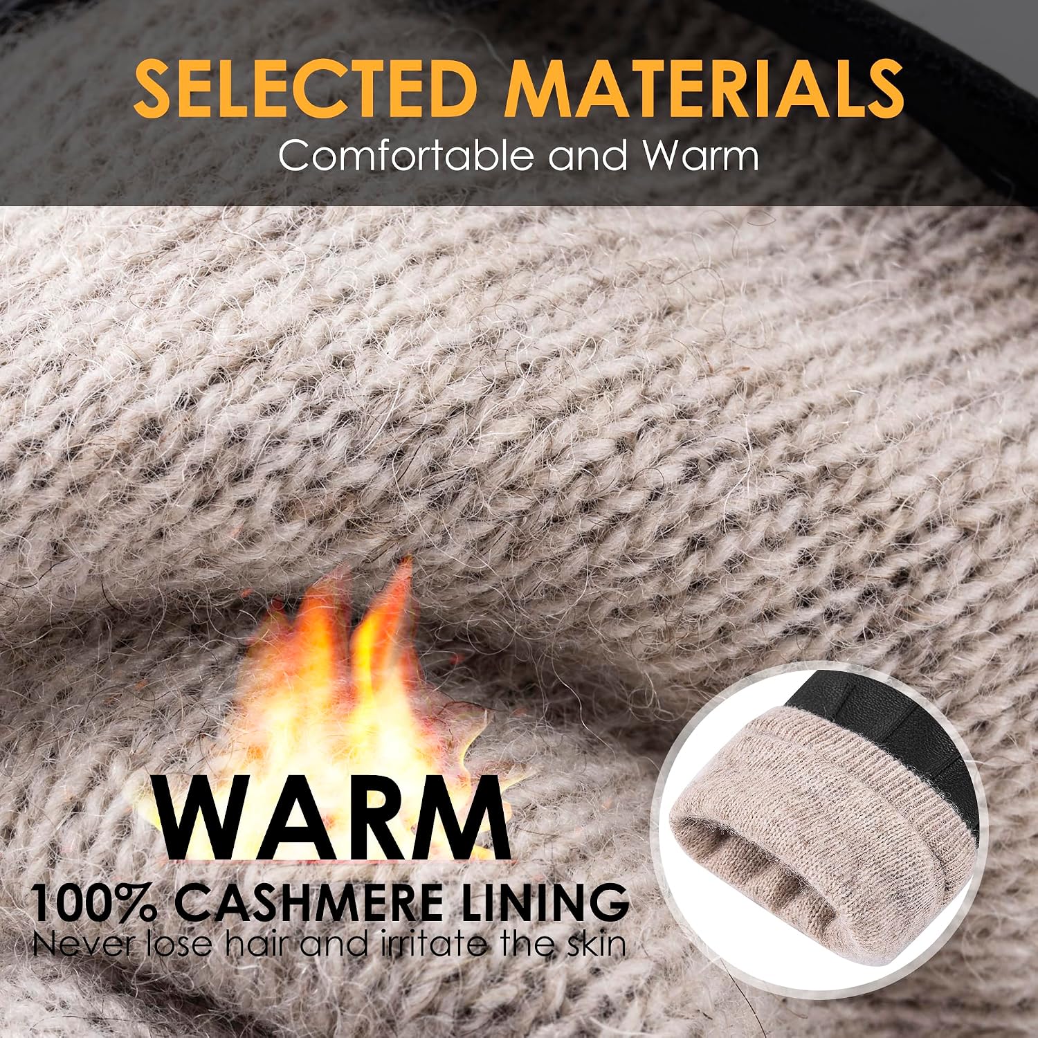 Detalle de Men’s Genuine Sheepskin Leather Gloves with Cashmere Lining and Touchscreen Use