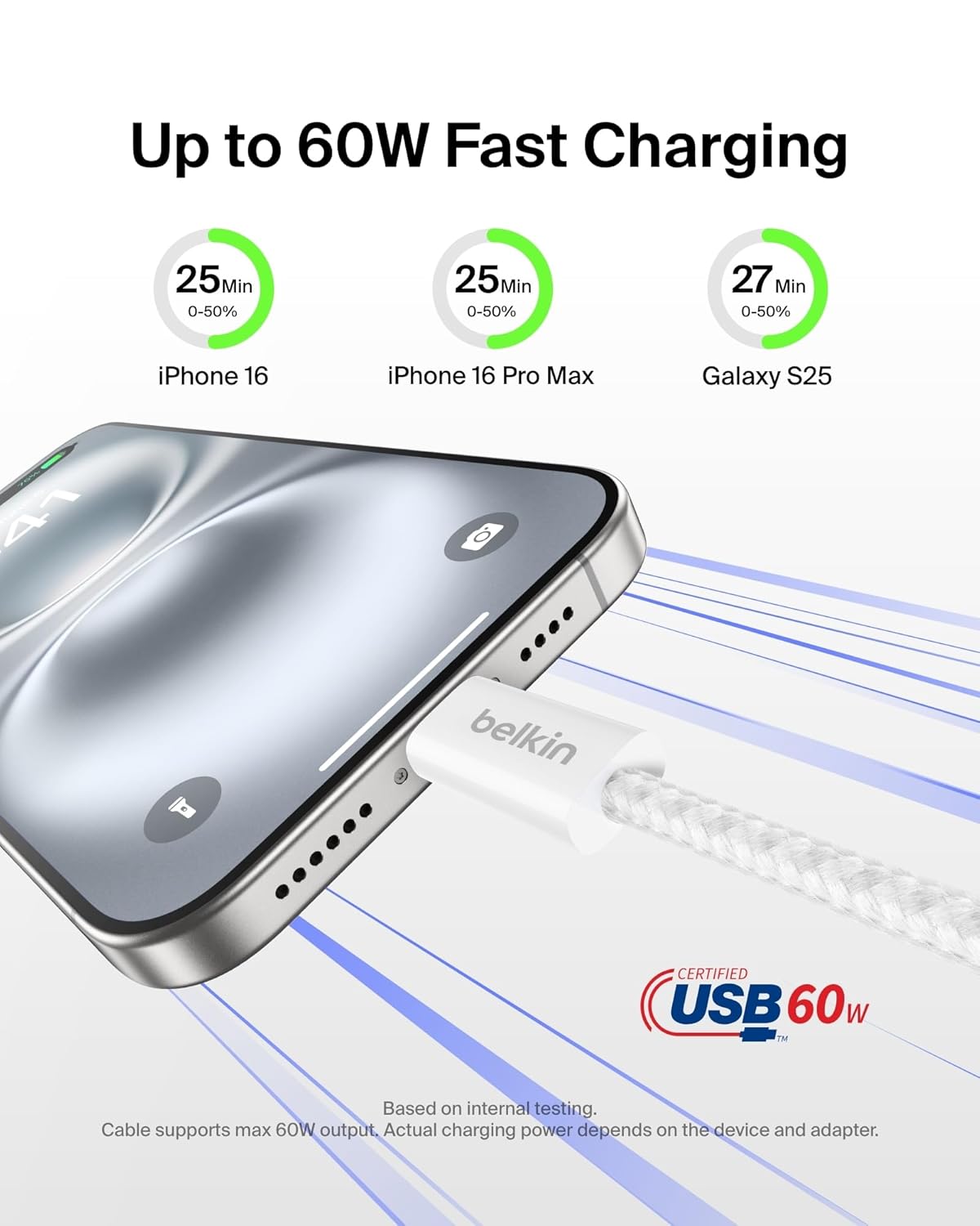 Thumbnail 2 de Belkin USB-C to USB-C Cable 2-Pack (3.3 ft, 60W) – Soft Braided, White