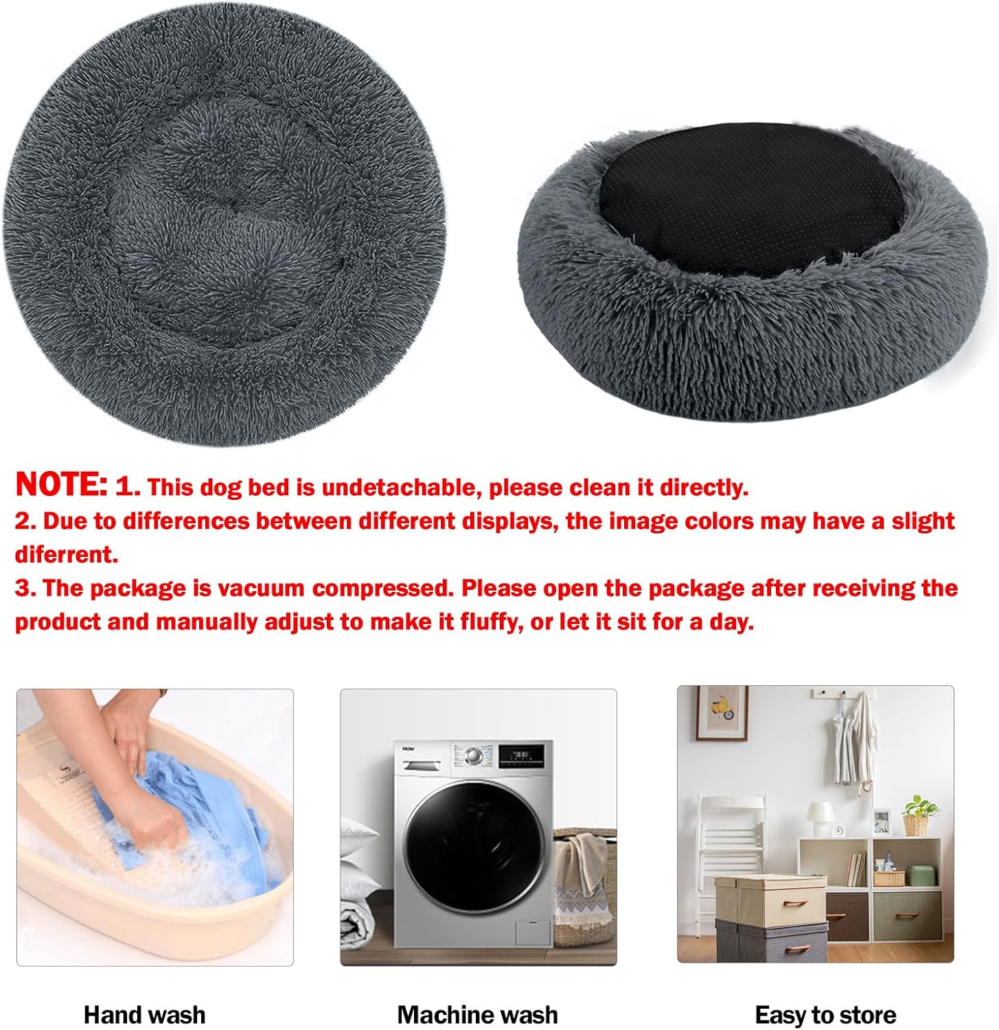 Thumbnail 5 de Nepfaivy Calming Dog & Cat Donut Bed (XL 70cm) in Dark Grey