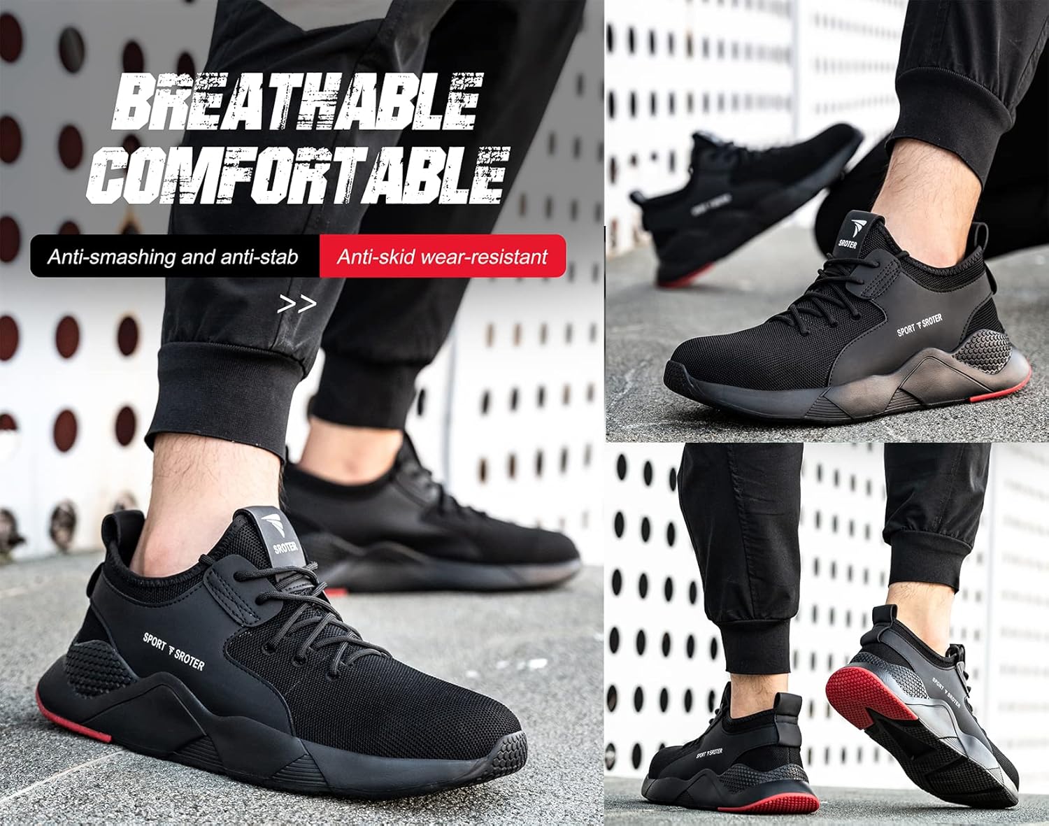 Thumbnail 5 de Black Safety Shoes Mens Safety Trainers with Steel Toe Cap and Kevlar Midsole