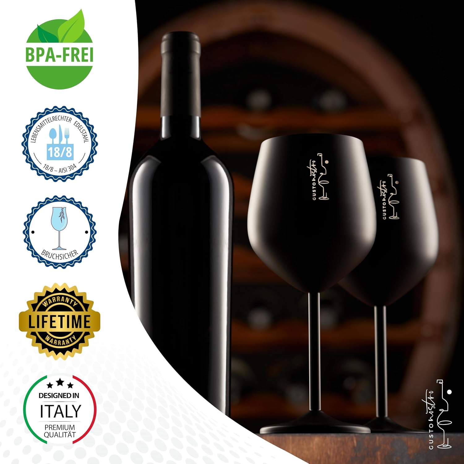 Detalle de Gusto Nostro Weingläser Edelstahl 540 ml
