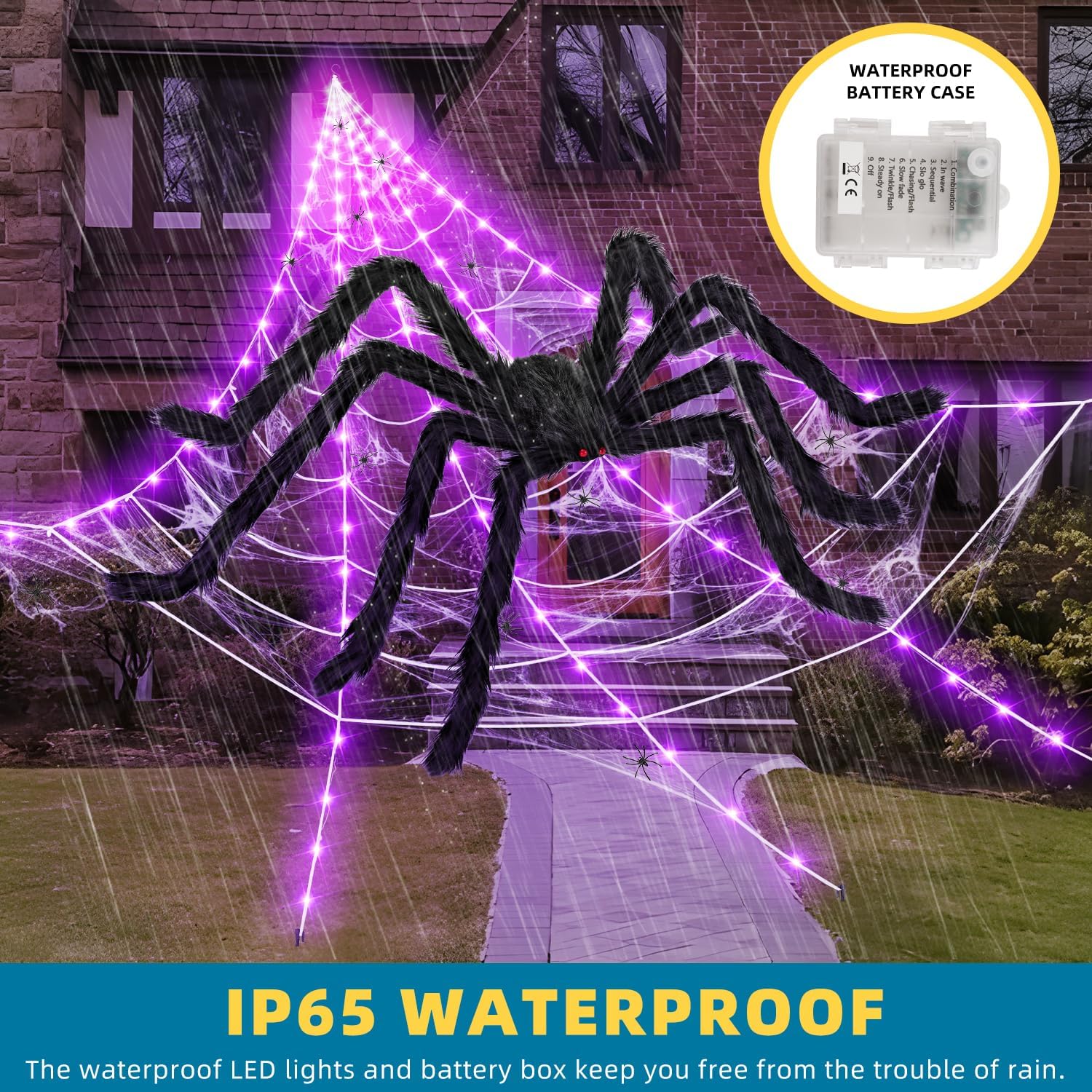 Detalle 2 de inin IN-008 Halloween Spider Web Decoration, 200-Inch, 250 Purple LEDs