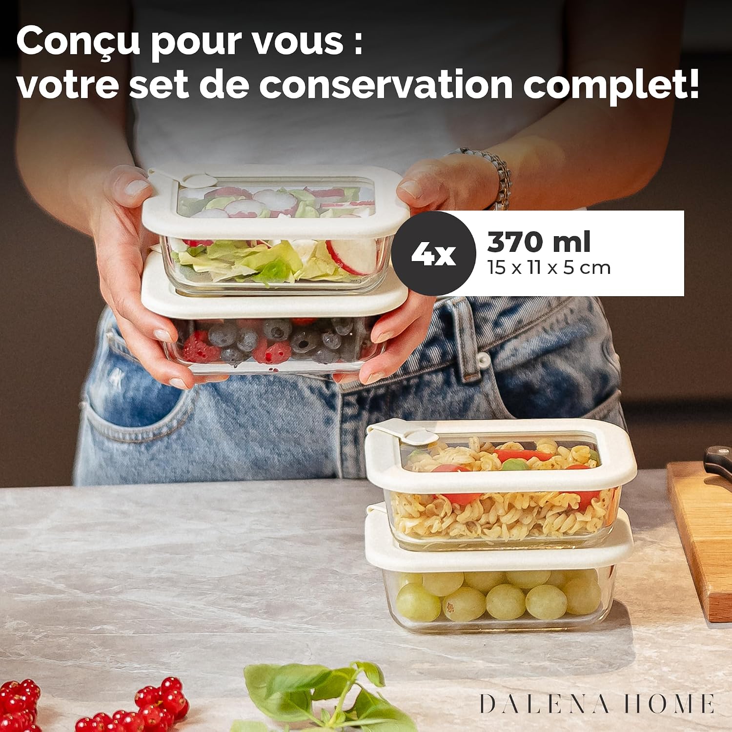 Detalle 2 de Dalena Home Cabanyal voorraadpotten 4 x 370 ml in borosilicaatglas