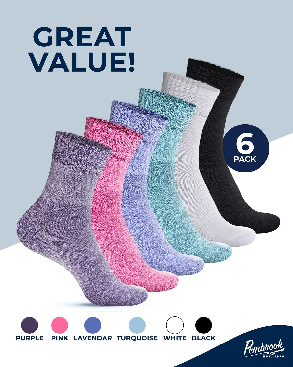 Detalle de Pembrook Bamboo Viscose Diabetic Socks for Women & Men – 6 Pairs Ankle Socks with Non-Binding Fit