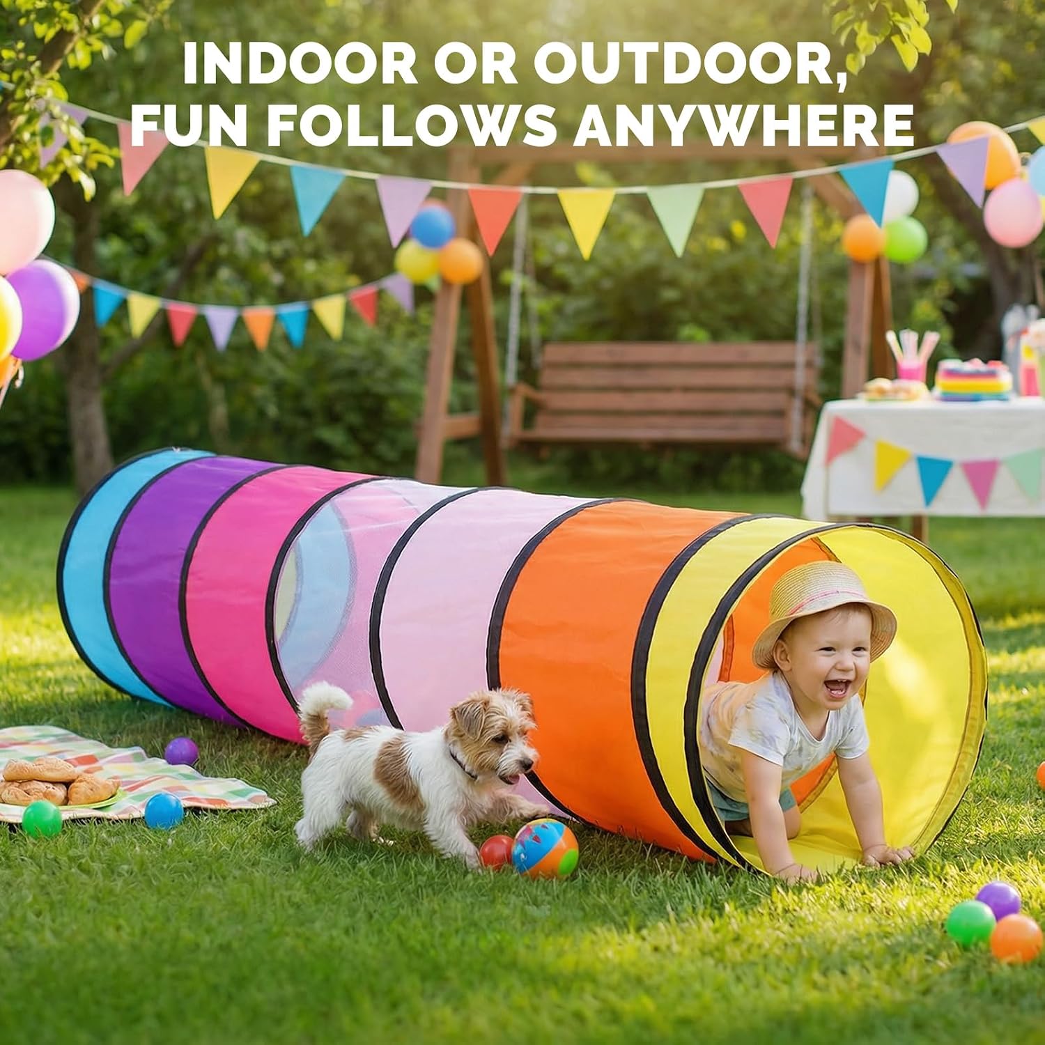Detalle de Tunnel Enfant coloré 180 cm – tente de jeux pop-up en maille respirante pour parcours de motricité