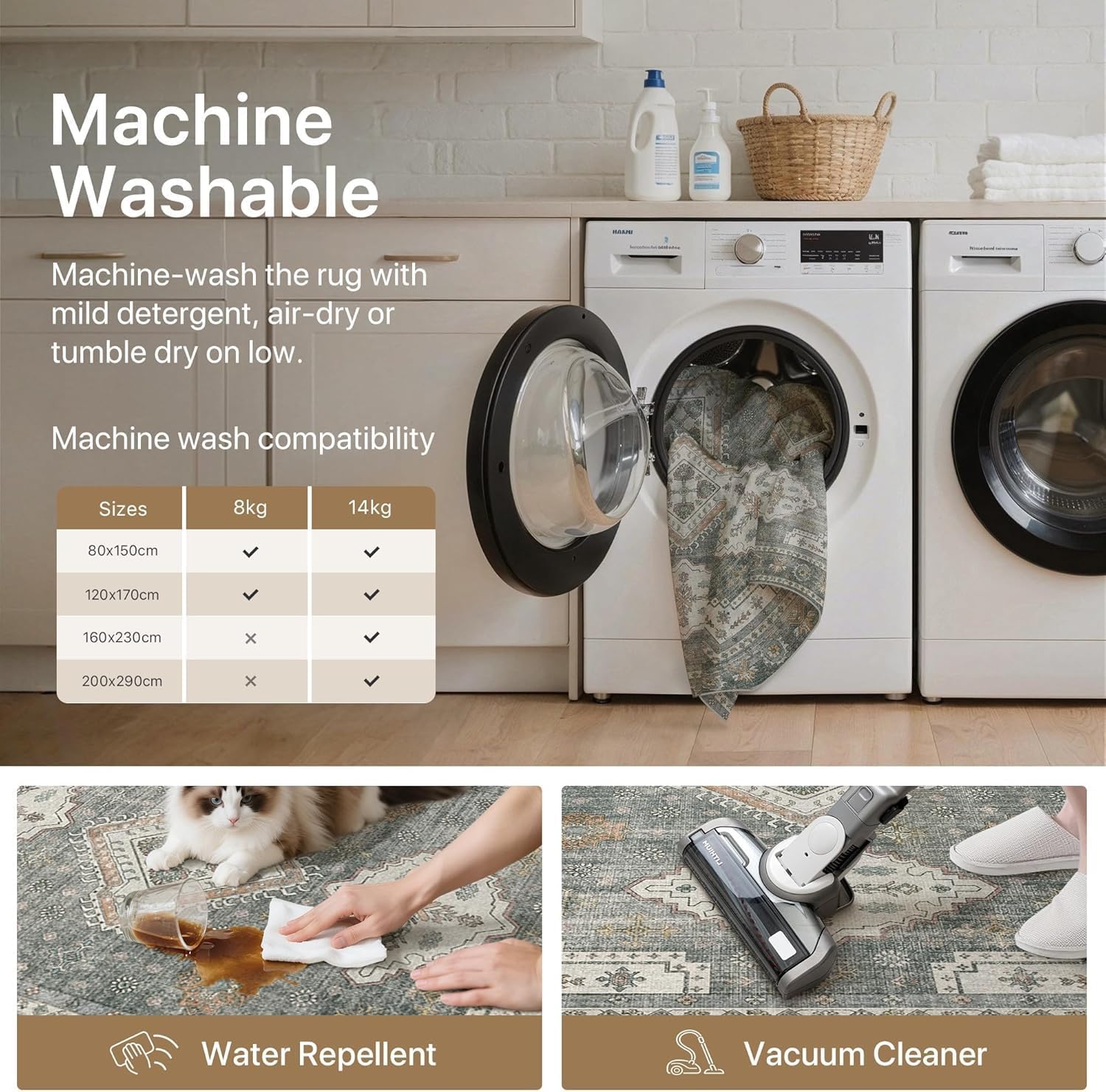 Thumbnail 2 de GENIMO Washable Rug 200x290cm – extra large non-slip floral carpet for living rooms and home offices