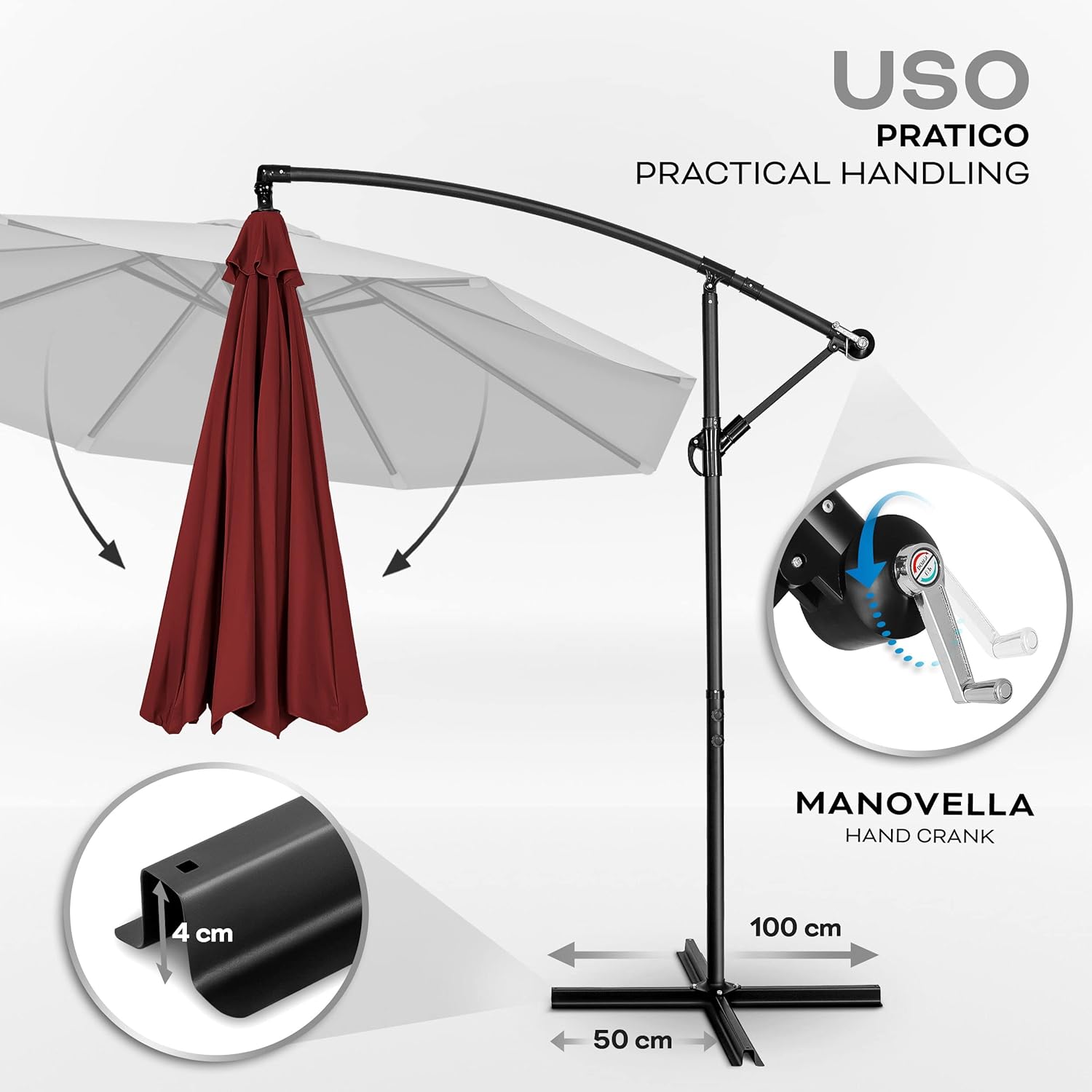 Thumbnail 1 de Tillvex Ombrellone da Giardino Ø 300 cm con Manovella – Alluminio, protezione UV e base inclusa