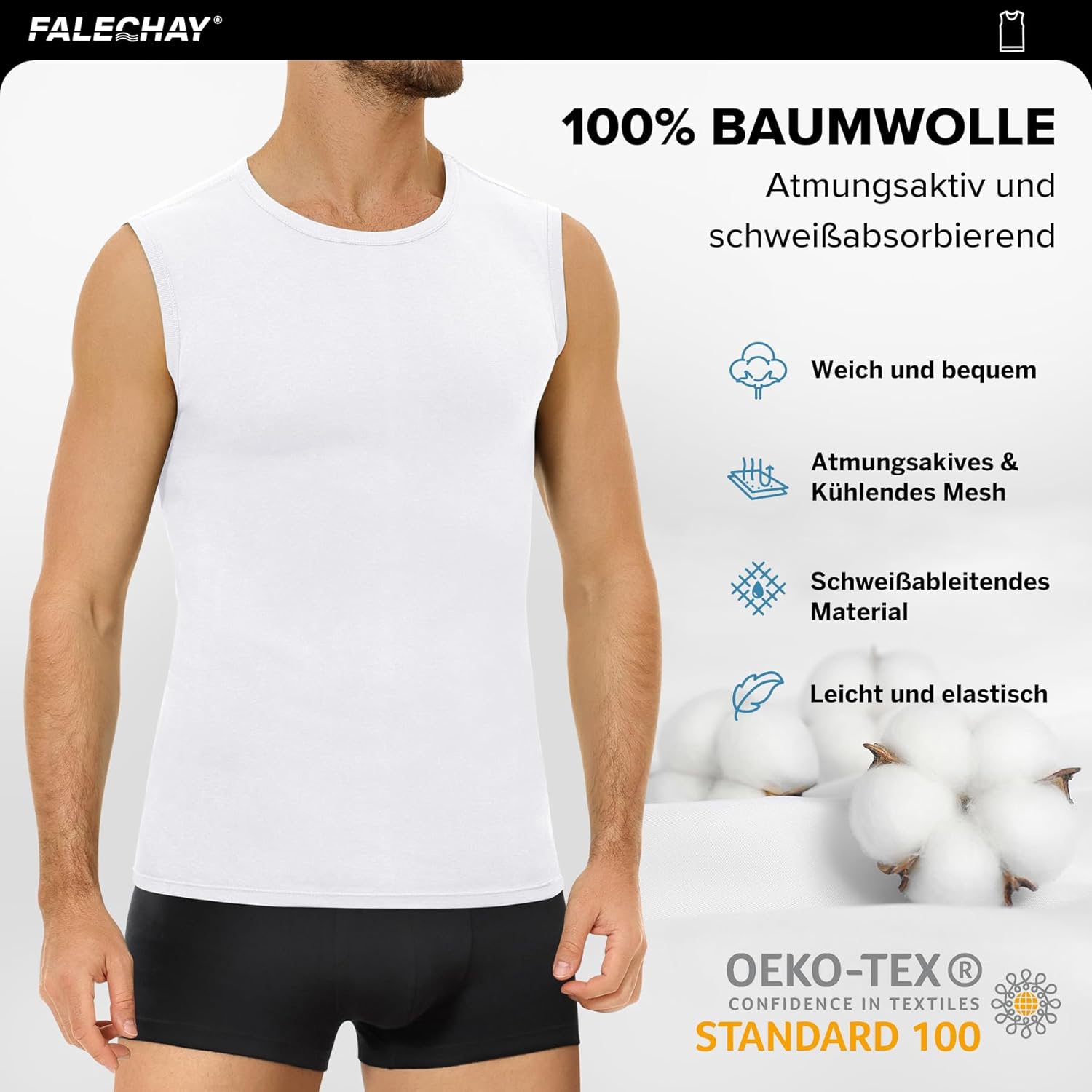 Detalle de Falechay 3er Pack Unterhemd Herren 100% Baumwolle