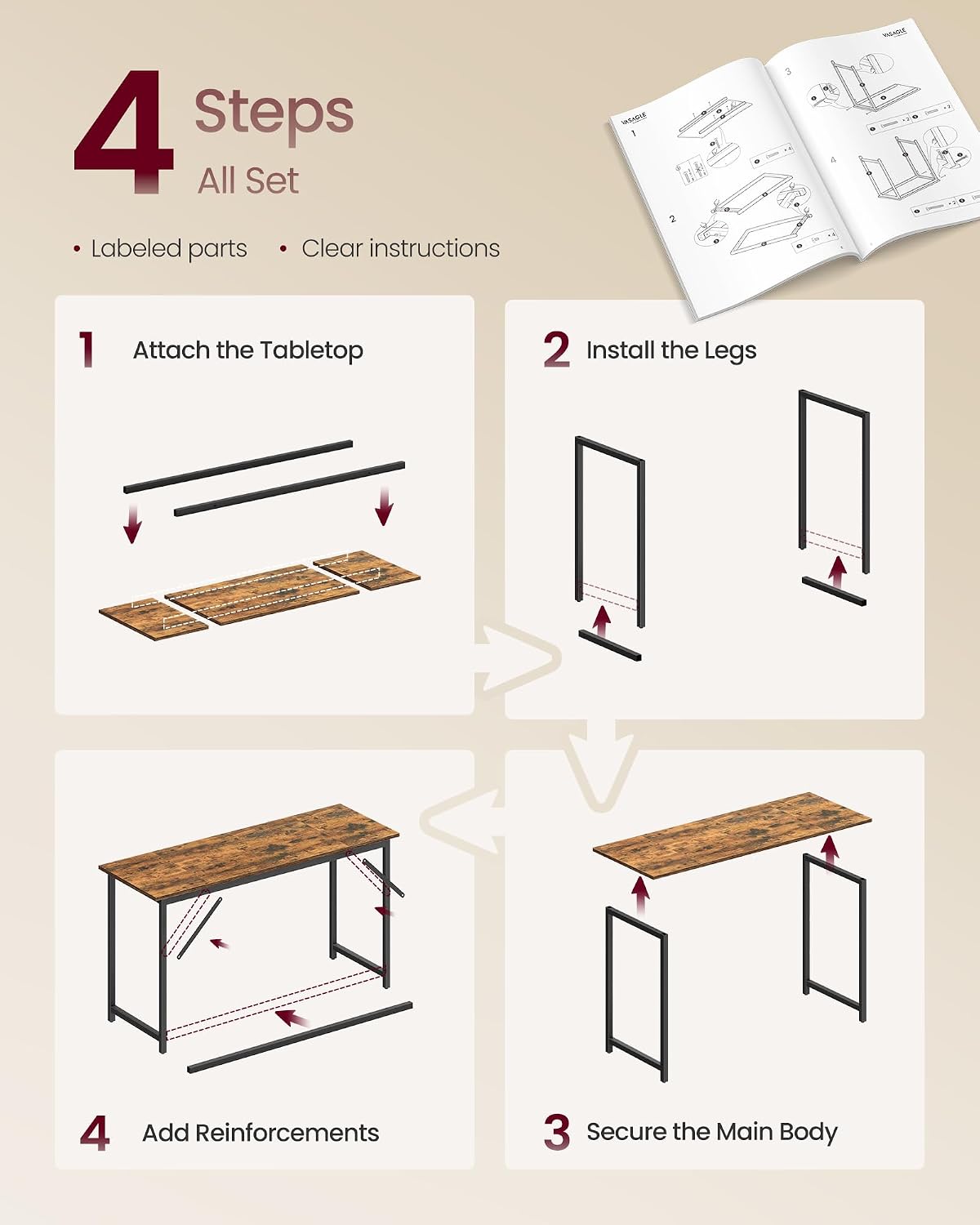 Detalle 2 de VASAGLE Computer Desk 55.1-Inch