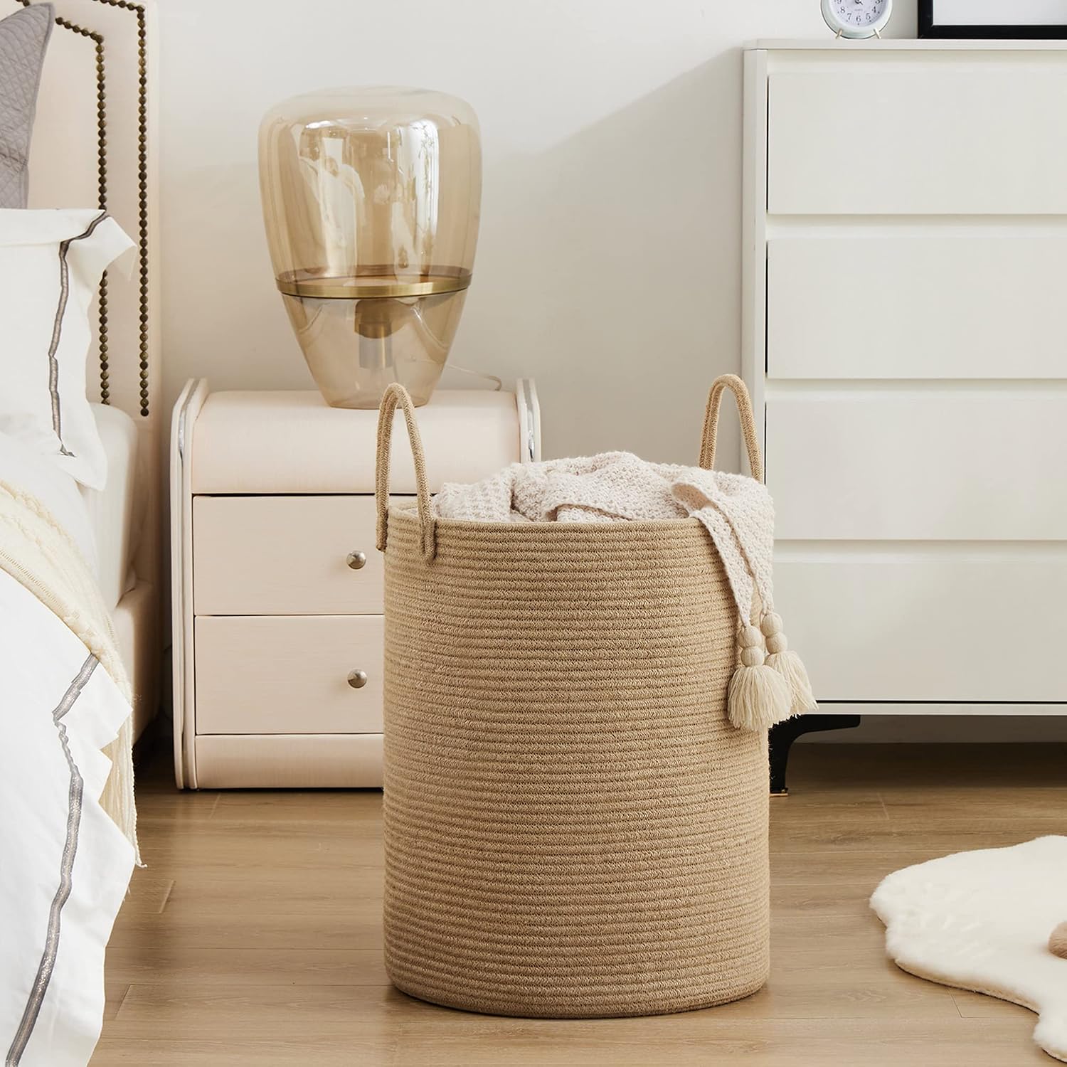 Detalle de YOUDENOVA YDSLD007 Jute Rope Laundry Hamper, 58L, Round and Foldable
