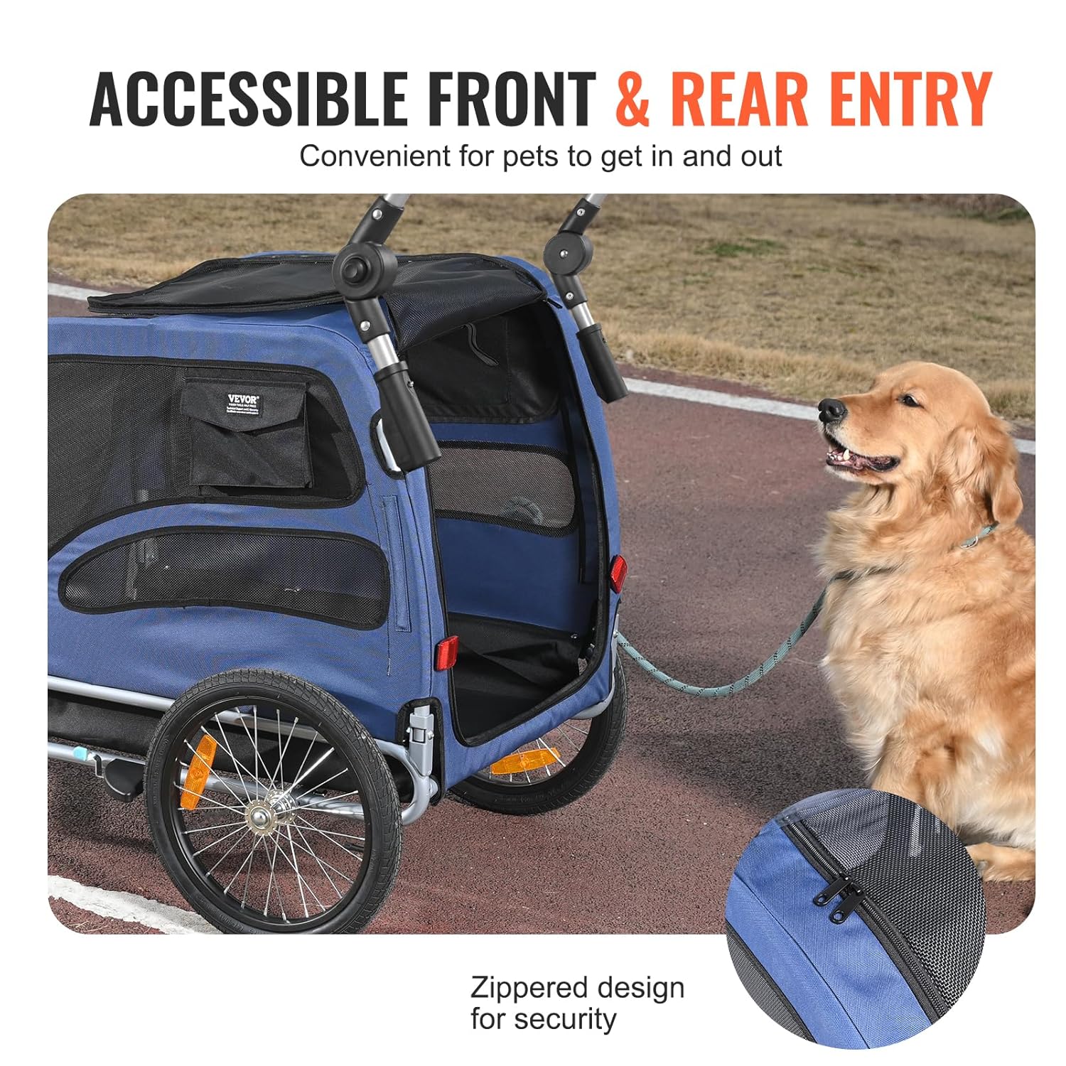 Detalle de VEVOR Remorque de Vélo Chien Pliable 45 kg – 2 en 1 Poussette d'Animaux, Cadre Fer Forgé et Roues à Dégagement Rapide