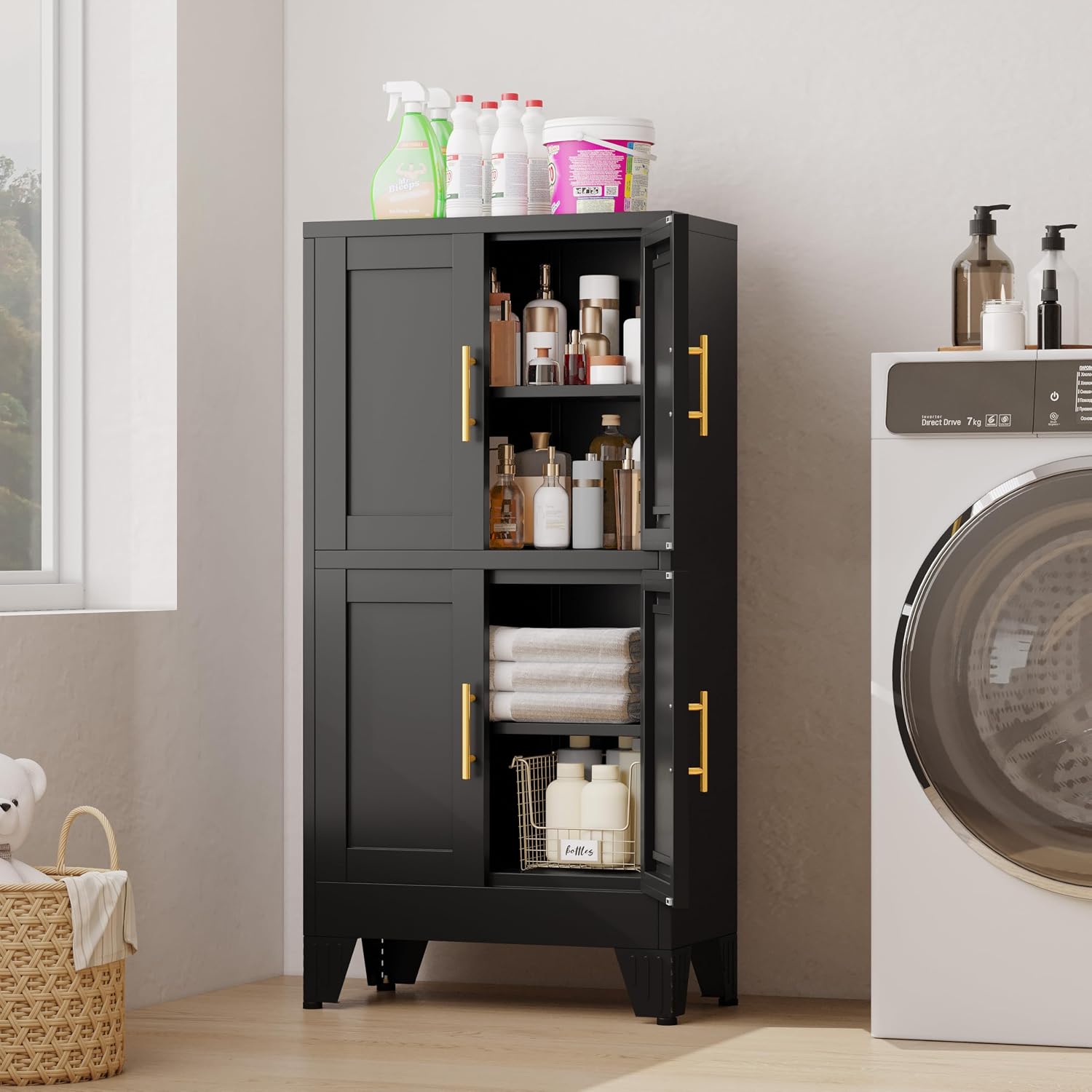 Thumbnail 6 de GAIOUS 4D-Black Metal Pantry Cabinet with Acrylic Doors and Adjustable Shelves